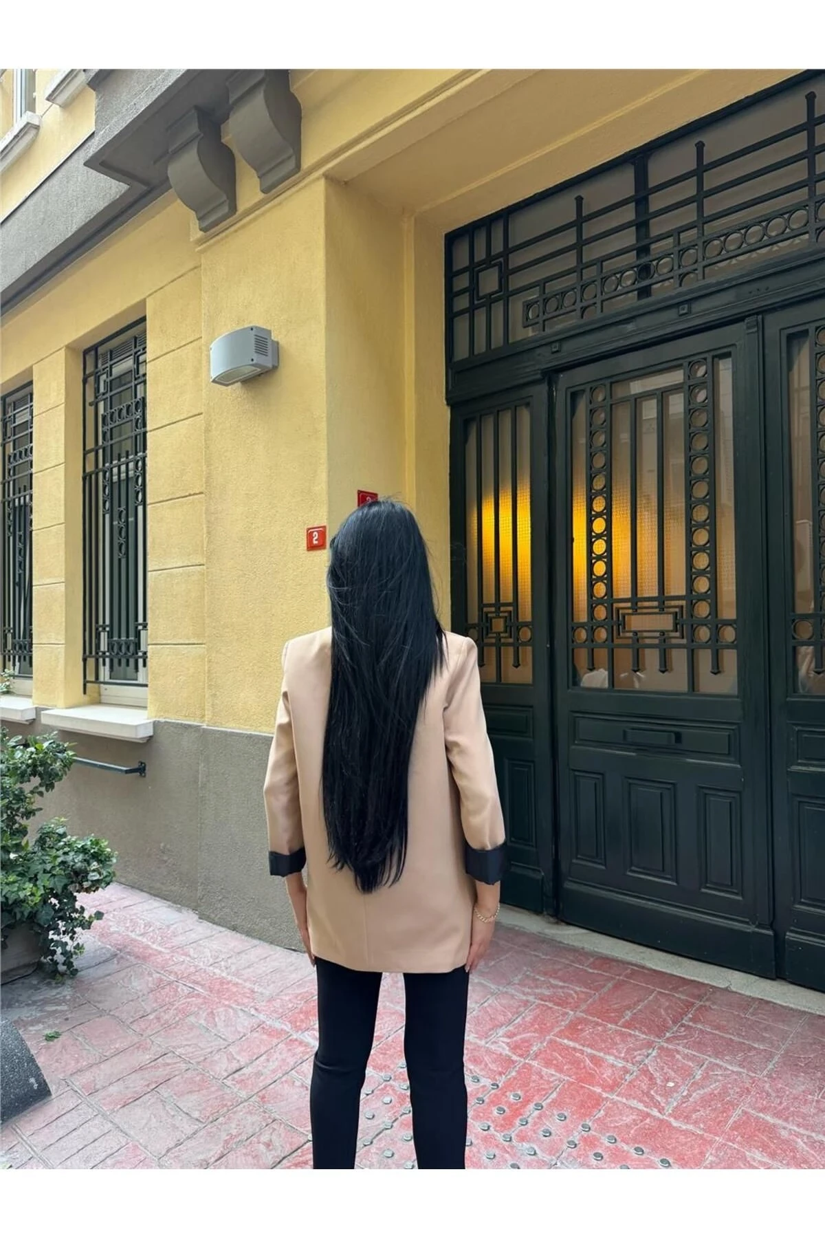 Bej İki Düğmeli Polyester Keten Ceket