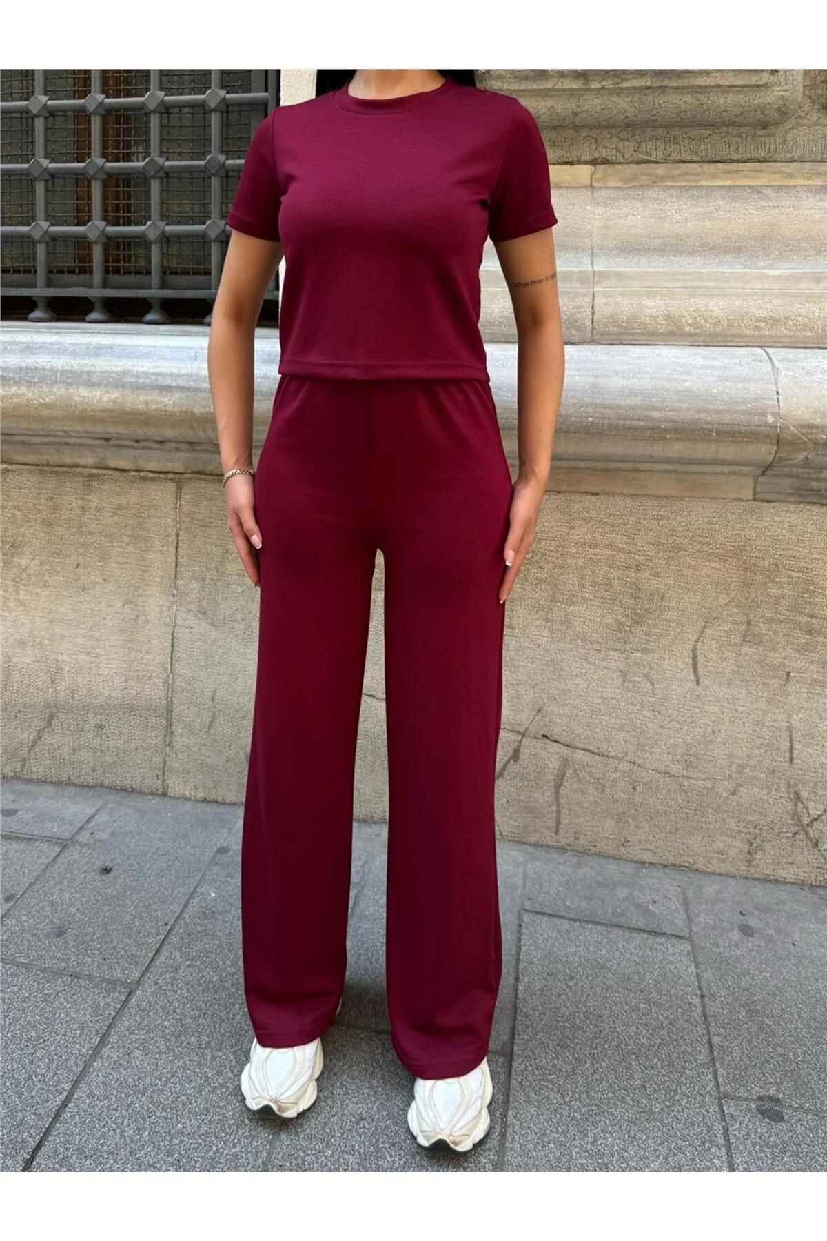 Bordo Modal Palto Elastan Kumaş Takım