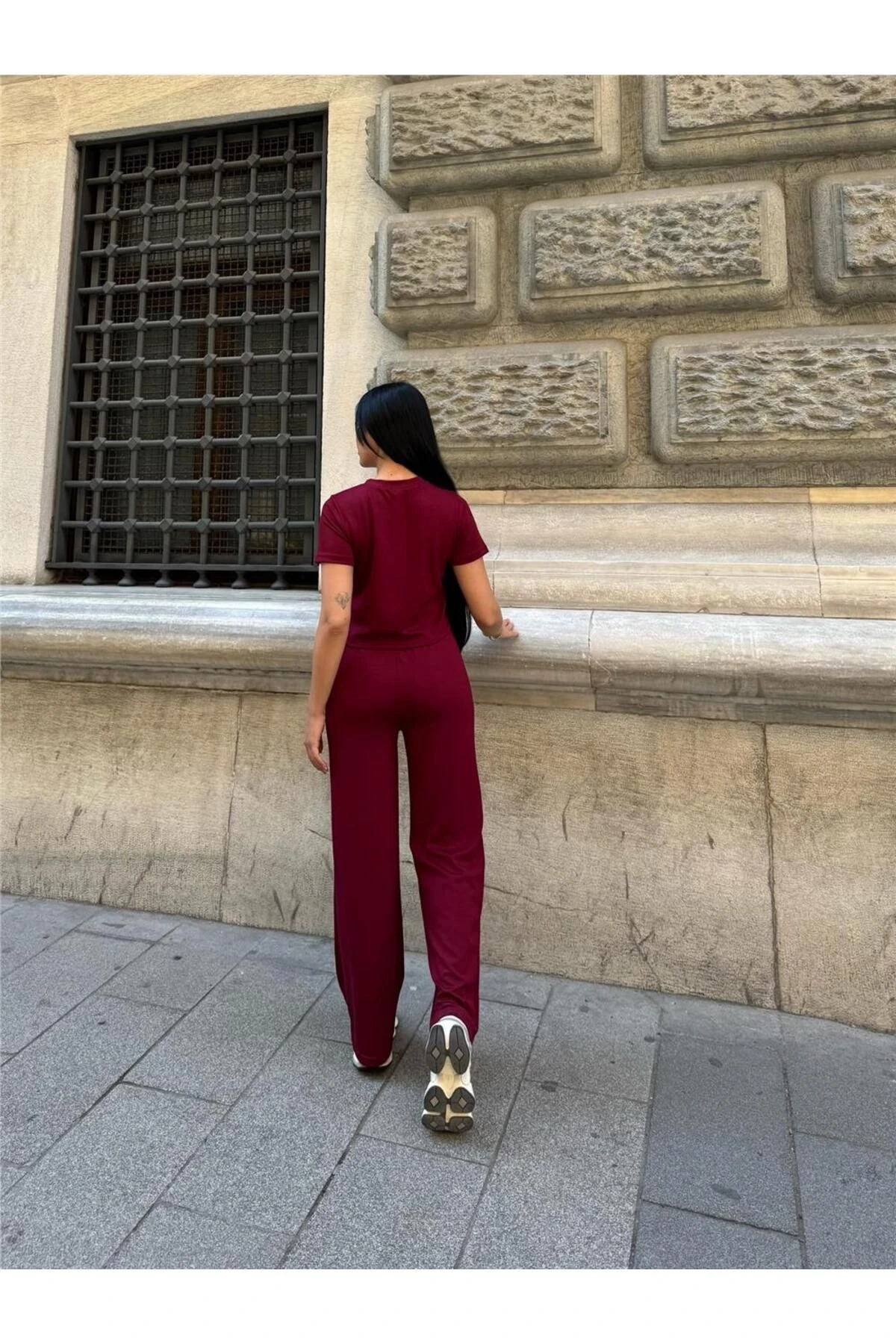 Bordo Modal Palto Elastan Kumaş Takım