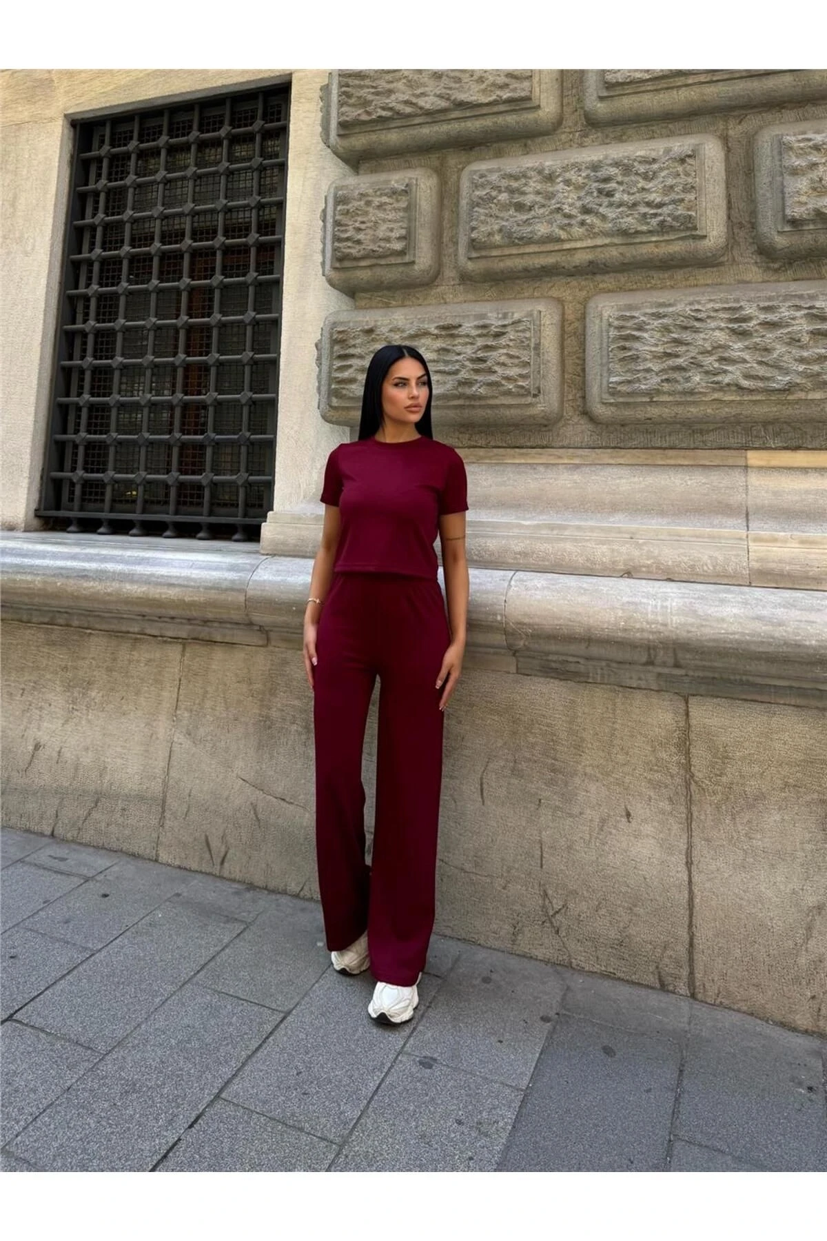 Bordo Modal Palto Elastan Kumaş Takım