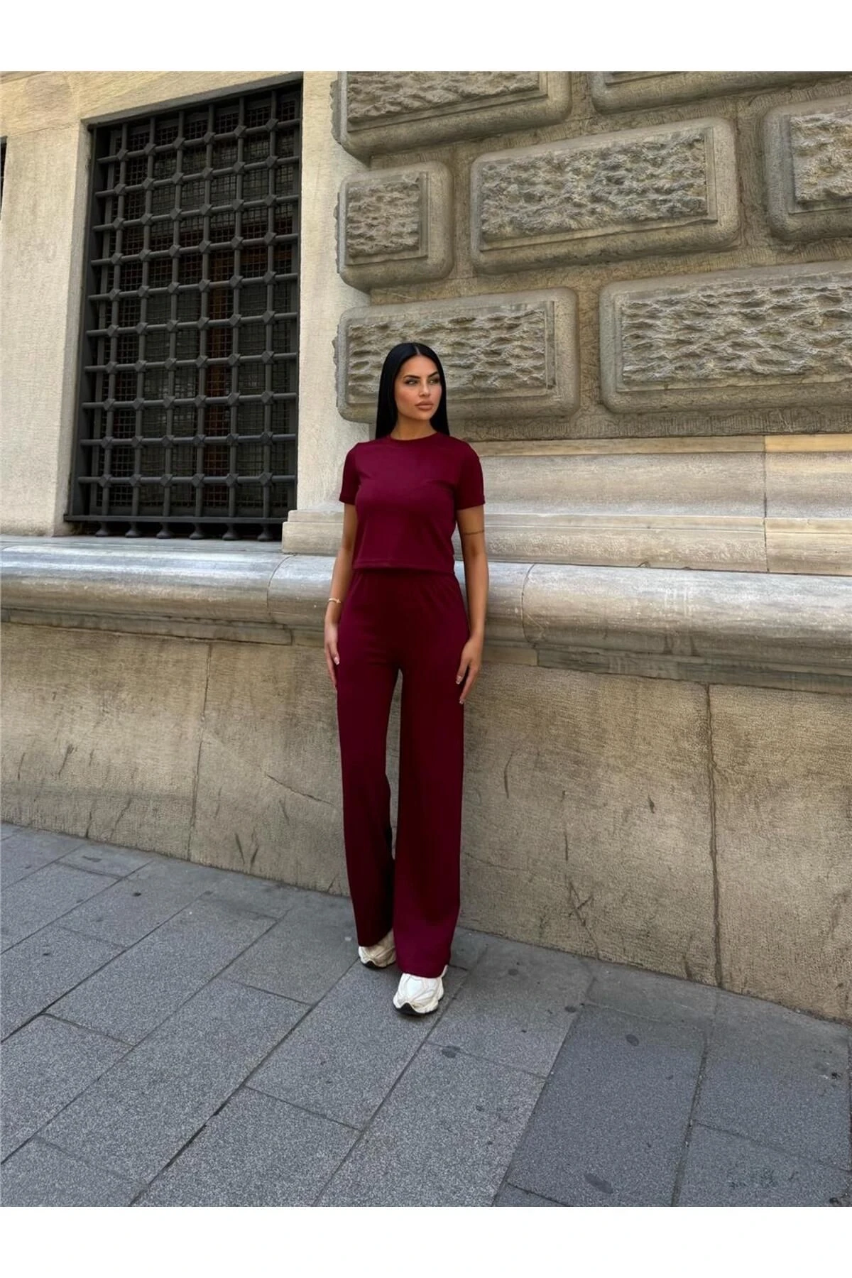 Bordo Modal Palto Elastan Kumaş Takım