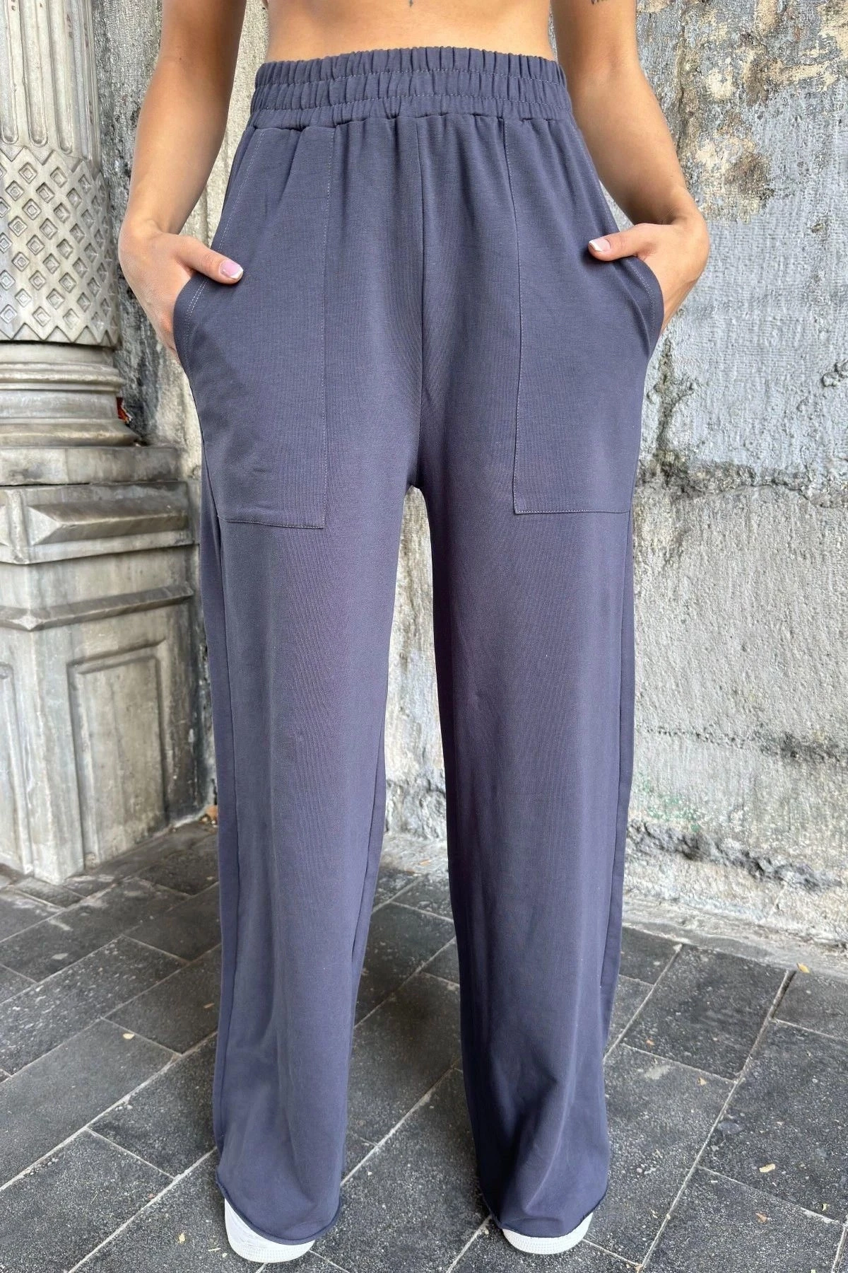 Füme Beli Lastikli, Cepli, Bol Paça, Salaş Pantolon