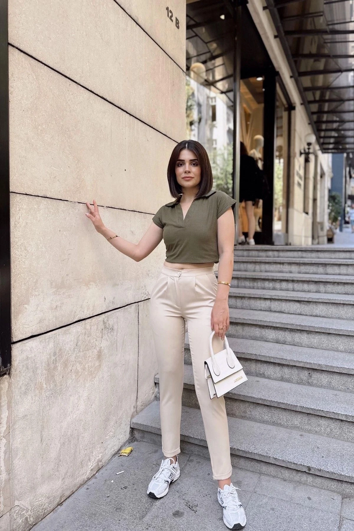 Haki Polo Yaka, Kısa Kol, Fitilli Kaşkorşe Kumaş, Basic Kalıp/Kesim, Spor Ve Günlük Bluz & T-Shirt