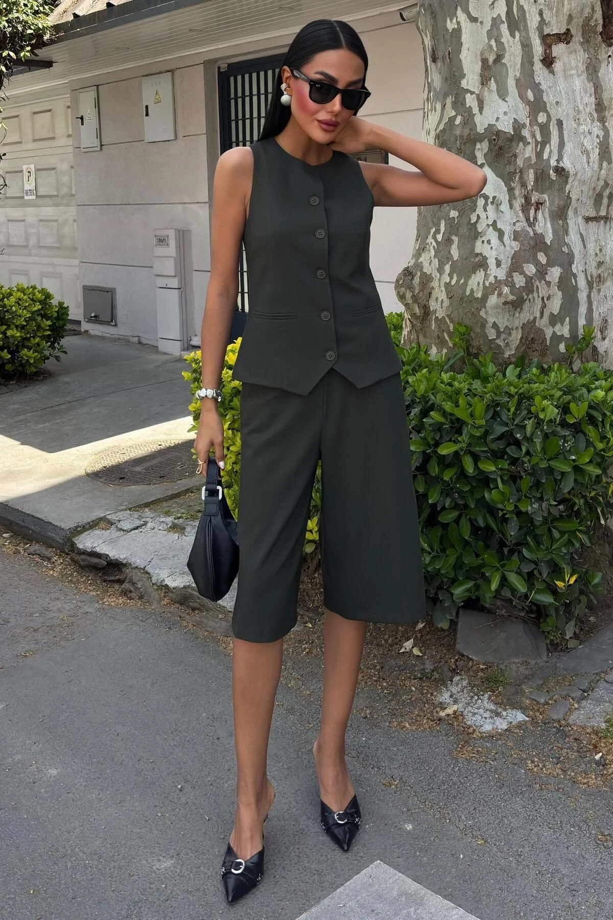 Kadın Çağla Yeşili Viskon Midi İkili Takım