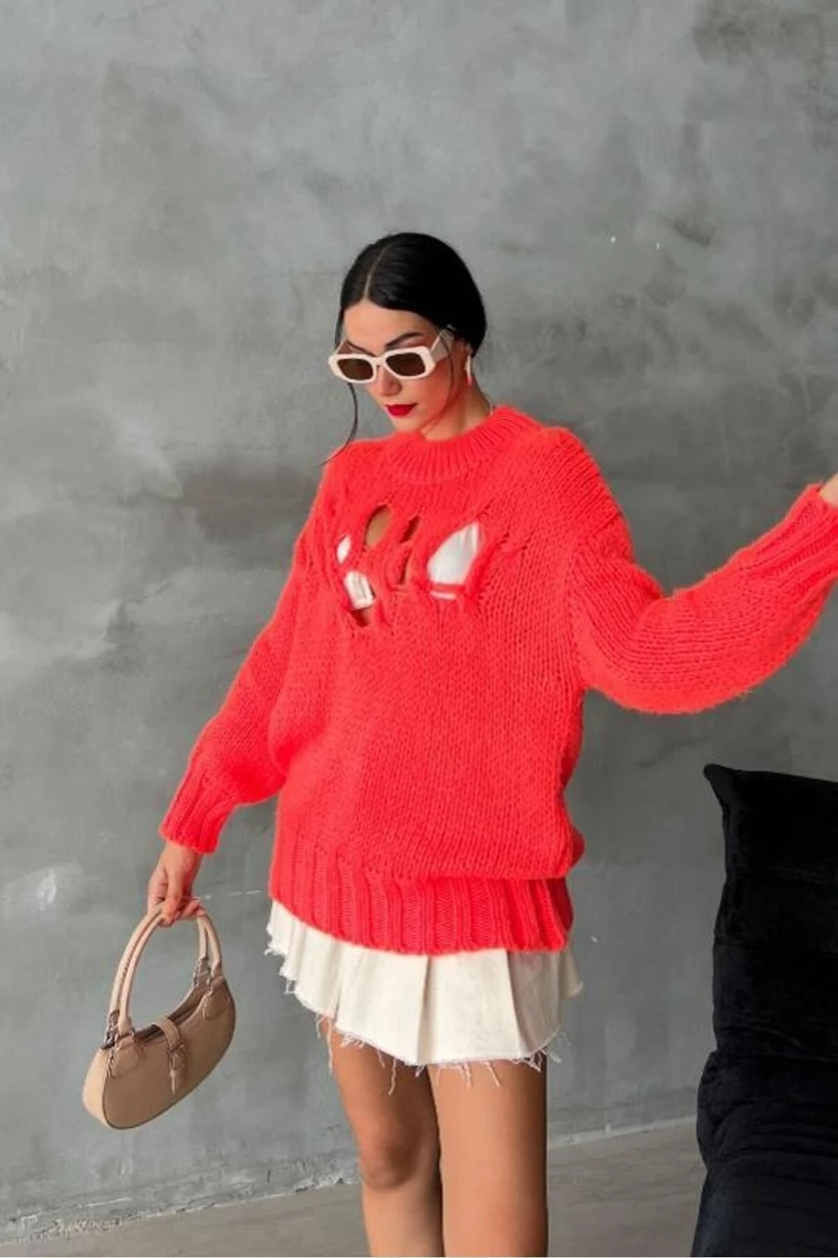 Kadın Fuşya Oversize Akrelik Triko Yarım Balıkçı Kazak