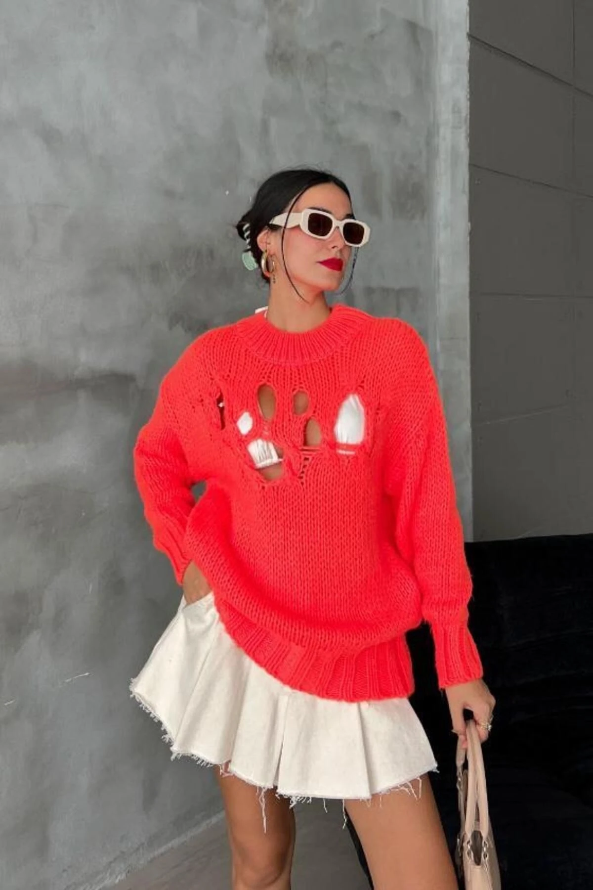 Kadın Fuşya Oversize Akrelik Triko Yarım Balıkçı Kazak