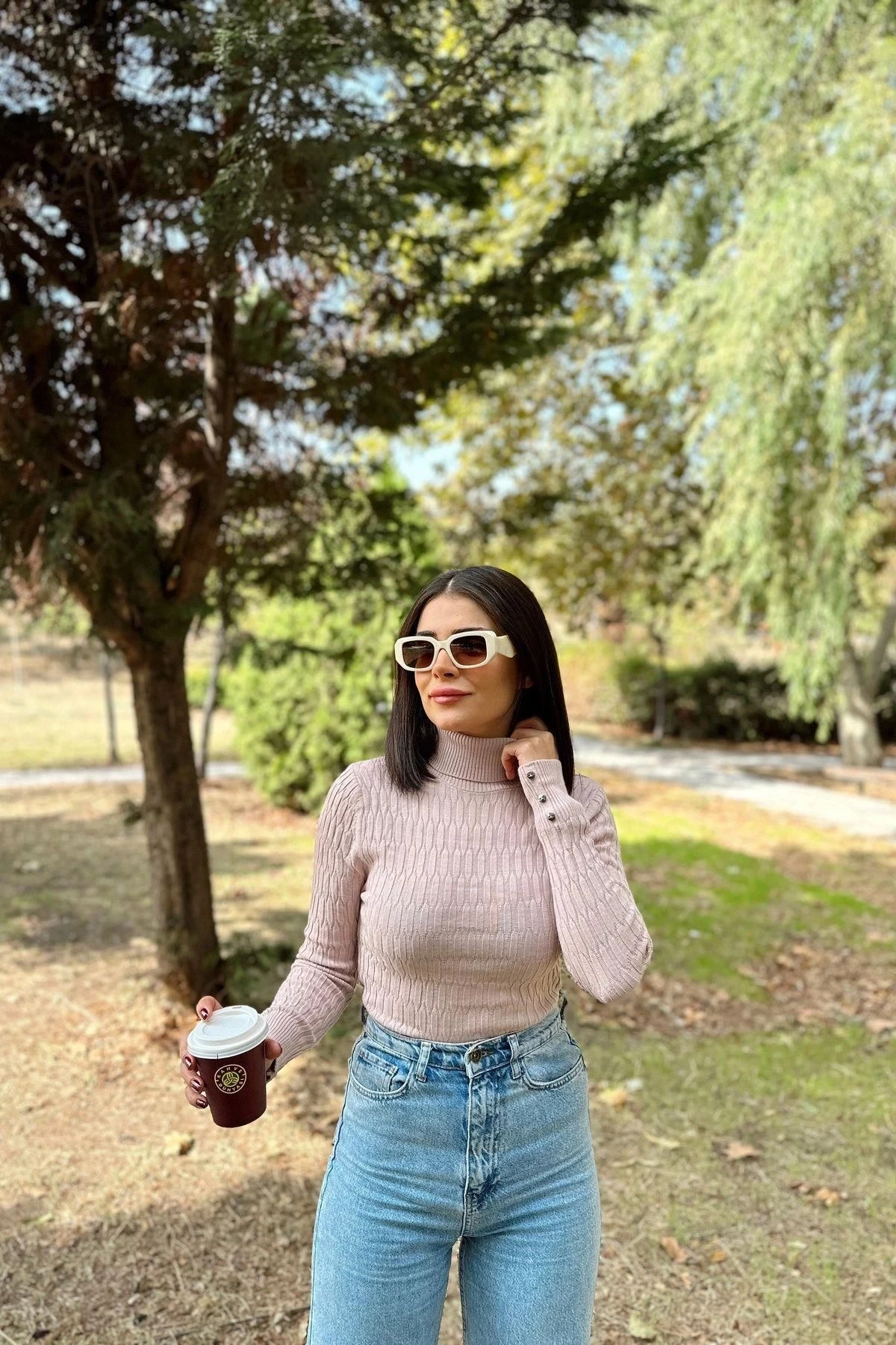 Kadın Gül Kurusu , Uzun Kol, Vucüda Oturan Esnek Kumaş, Düğme Manşet, Örgü Desen, Triko Bluz