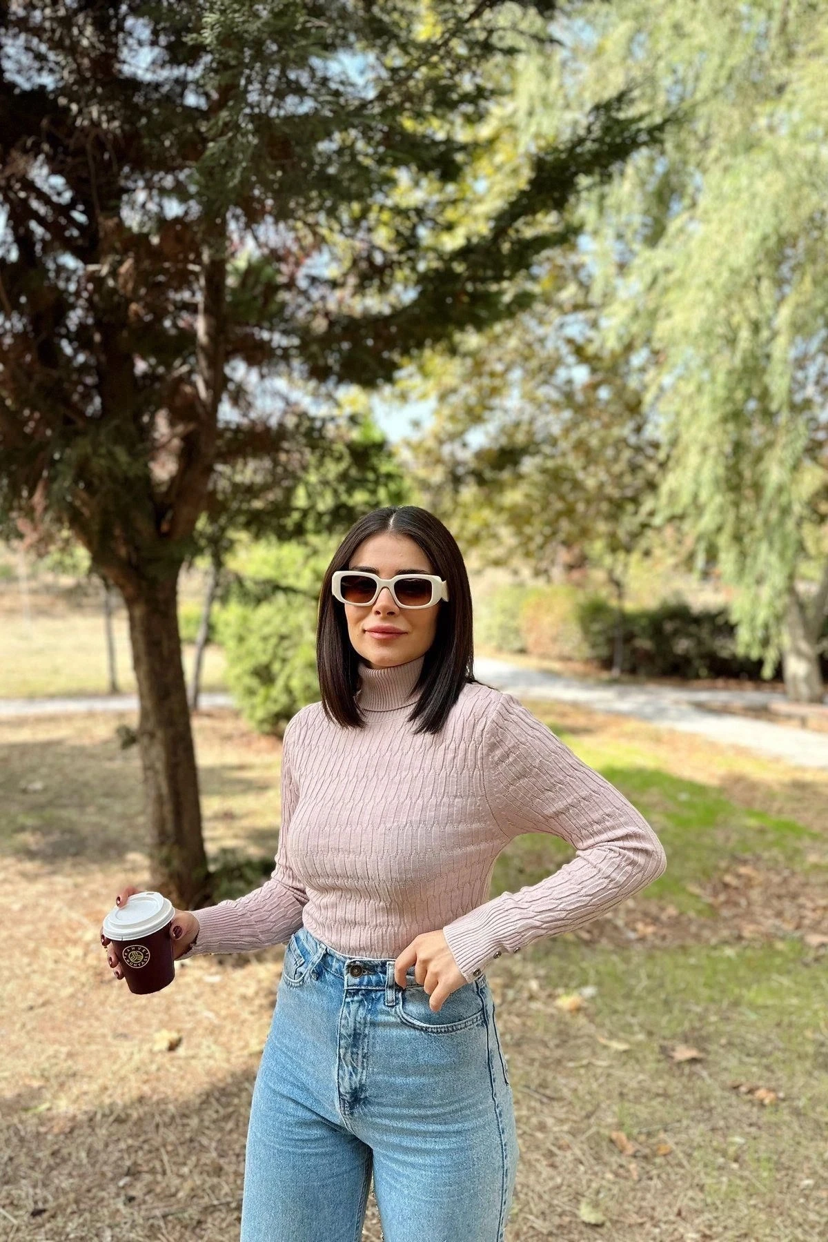 Kadın Gül Kurusu , Uzun Kol, Vucüda Oturan Esnek Kumaş, Düğme Manşet, Örgü Desen, Triko Bluz