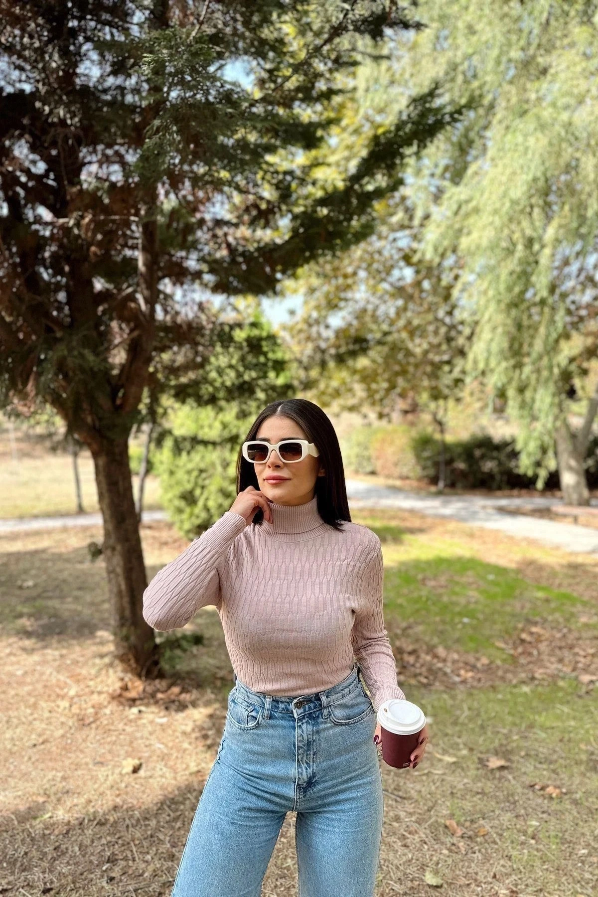 Kadın Gül Kurusu , Uzun Kol, Vucüda Oturan Esnek Kumaş, Düğme Manşet, Örgü Desen, Triko Bluz