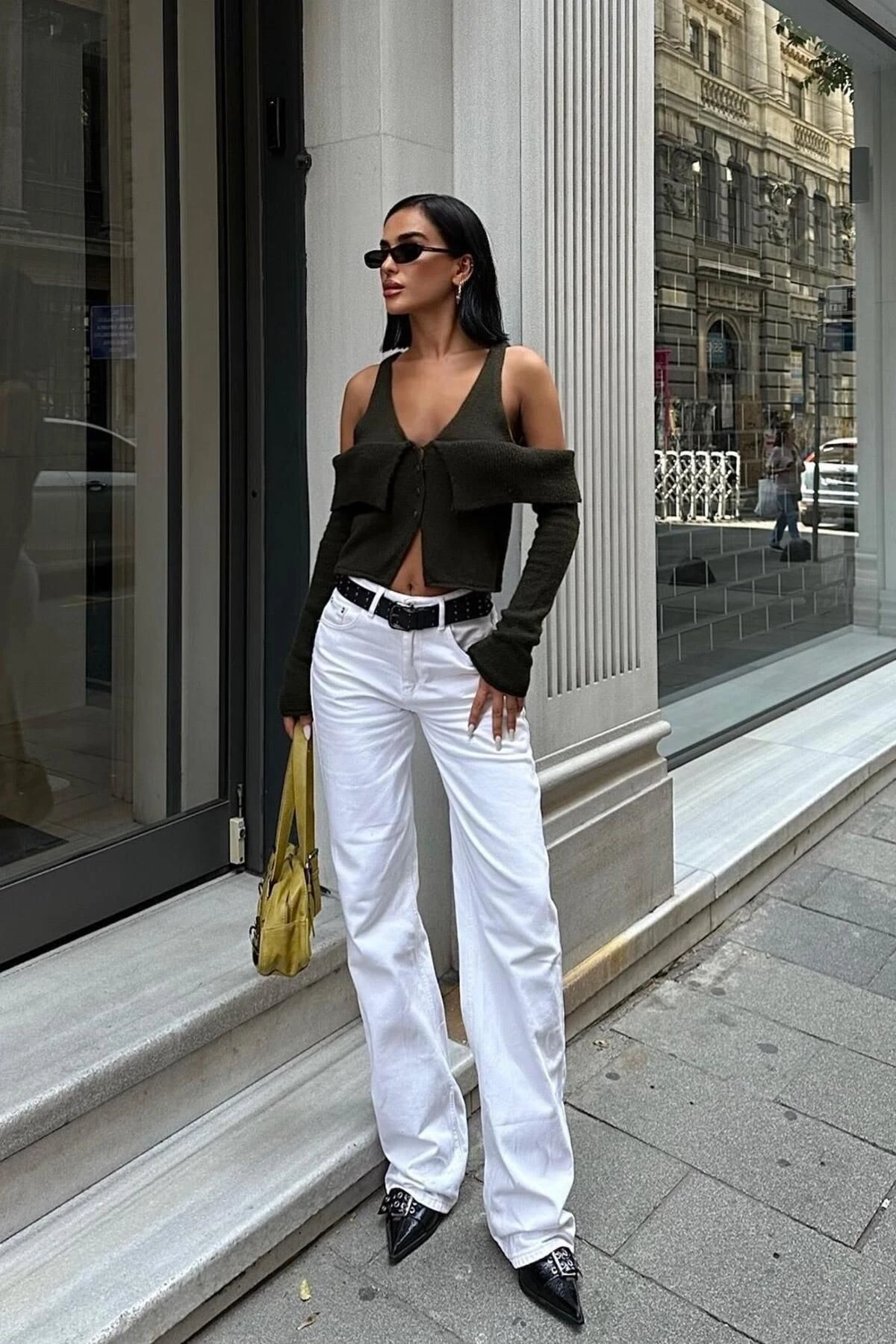 Kadın Haki Kruvaze Triko Kısa Hırka