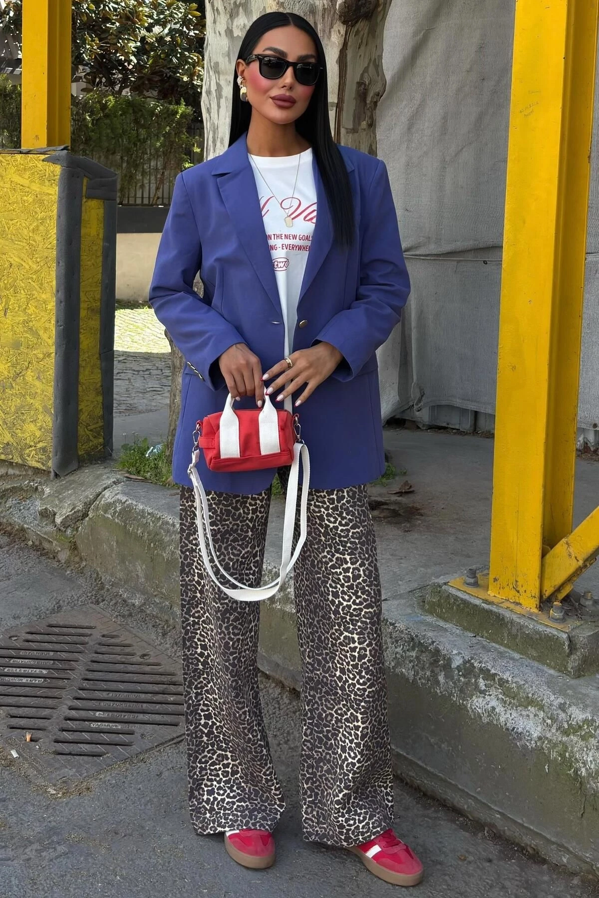 Kadın İndigo Kruvaze Oversize Uzun Ceket