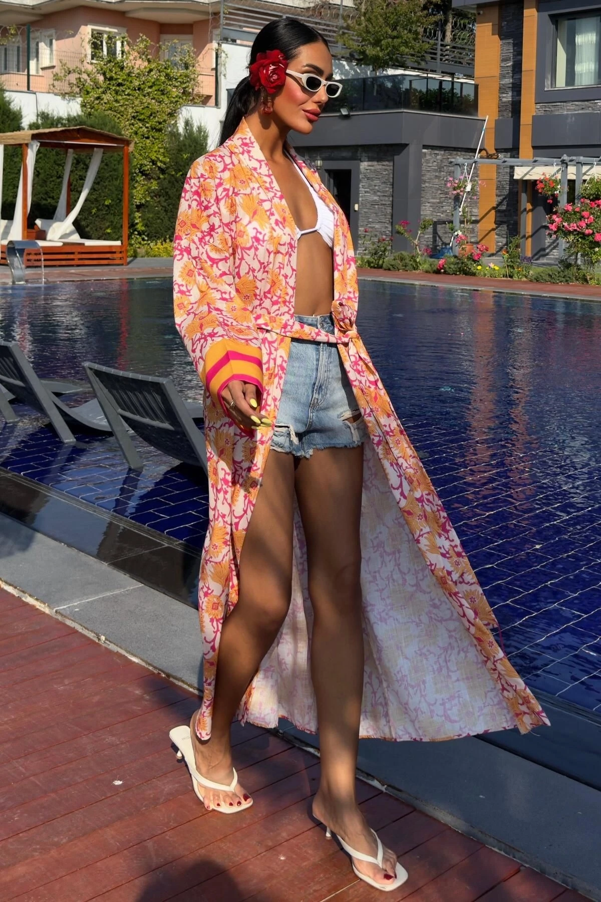 Kadın Multi Desenli Kruvaze Keten Kimono