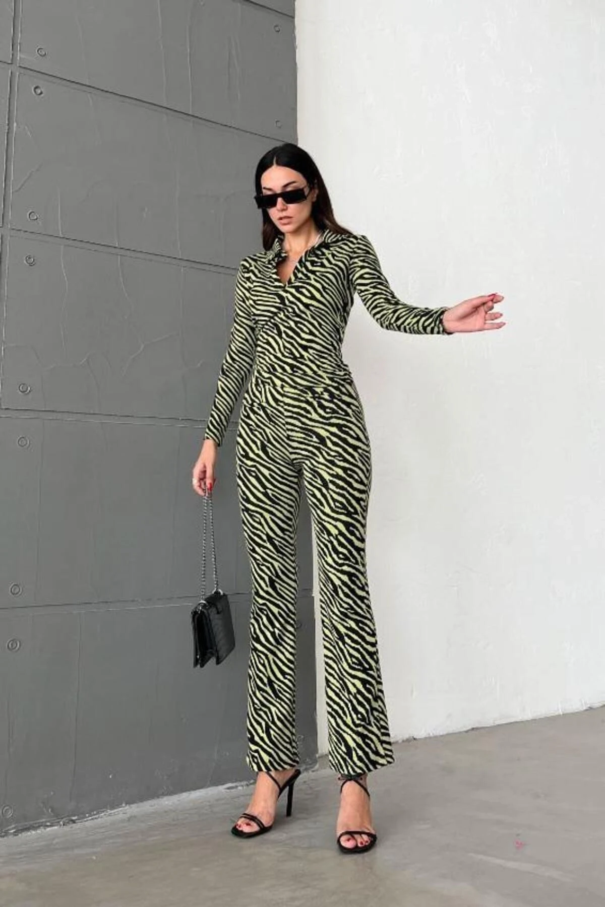 Kadın MULTI Polo Yaka Polyester Desenli Dokuma Takım