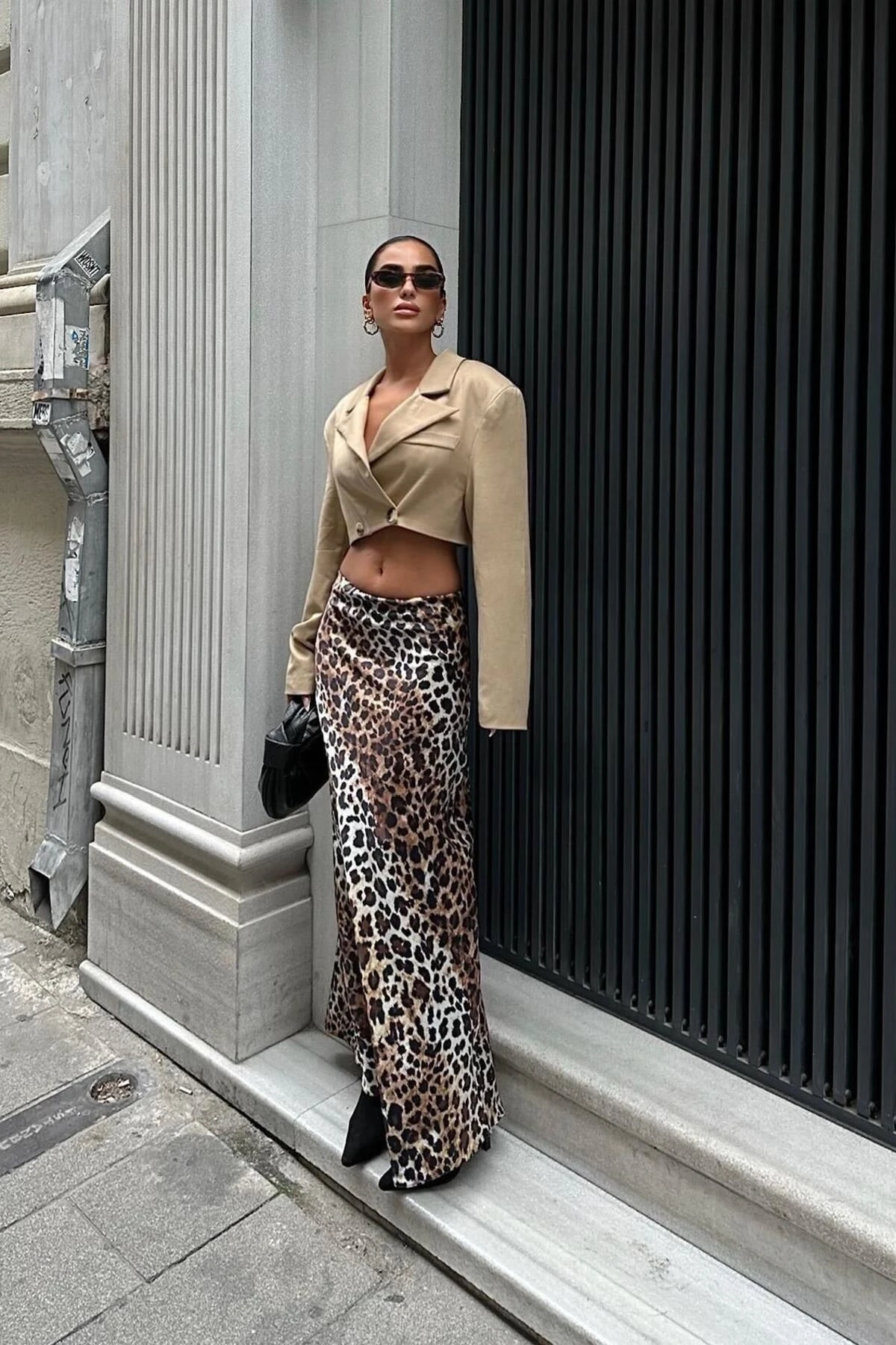 Kadın Multi Polyester Animal Desenli Saten Uzun Etek