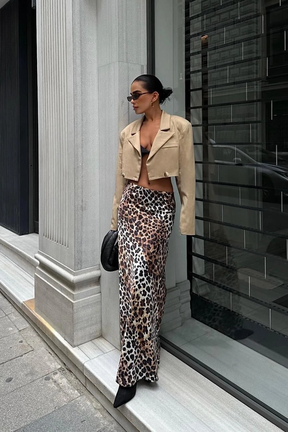 Kadın Multi Polyester Animal Desenli Saten Uzun Etek