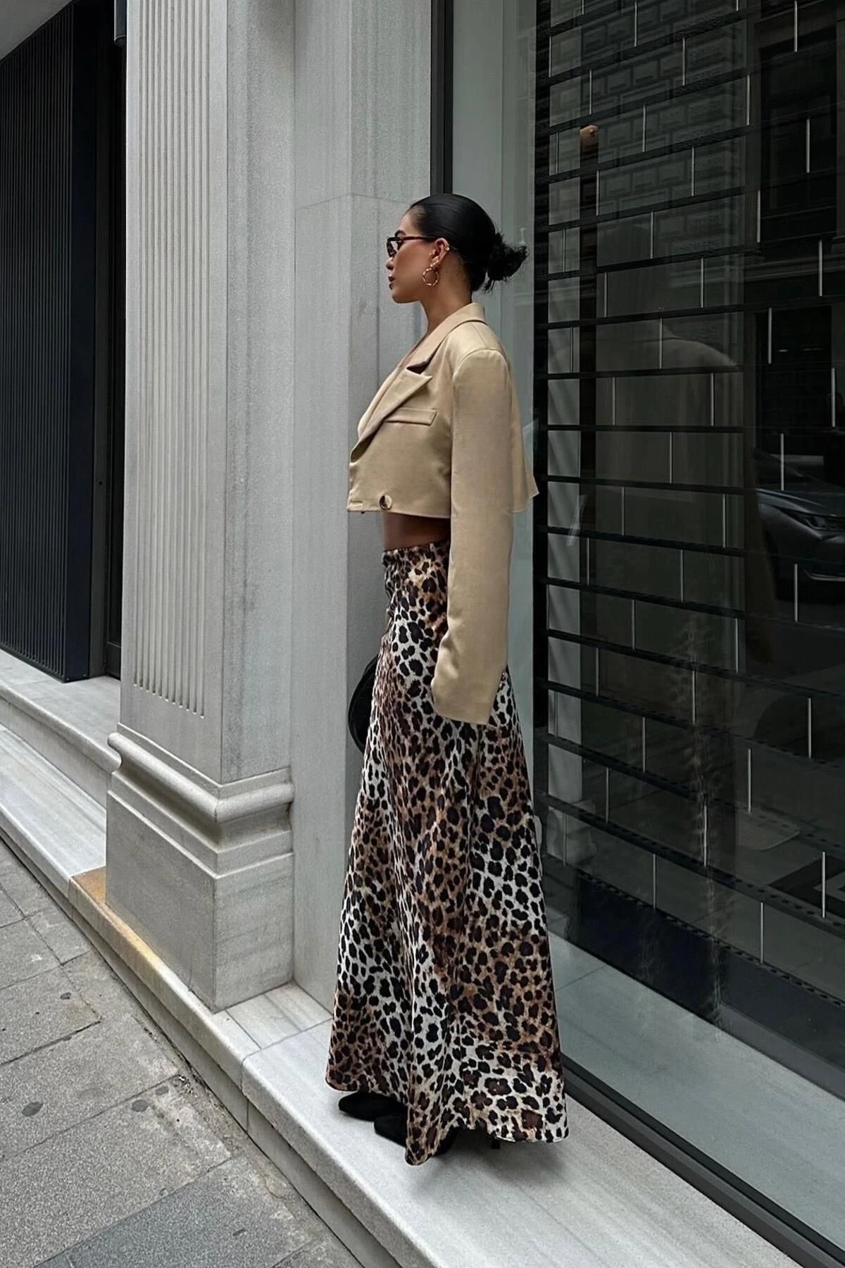 Kadın Multi Polyester Animal Desenli Saten Uzun Etek