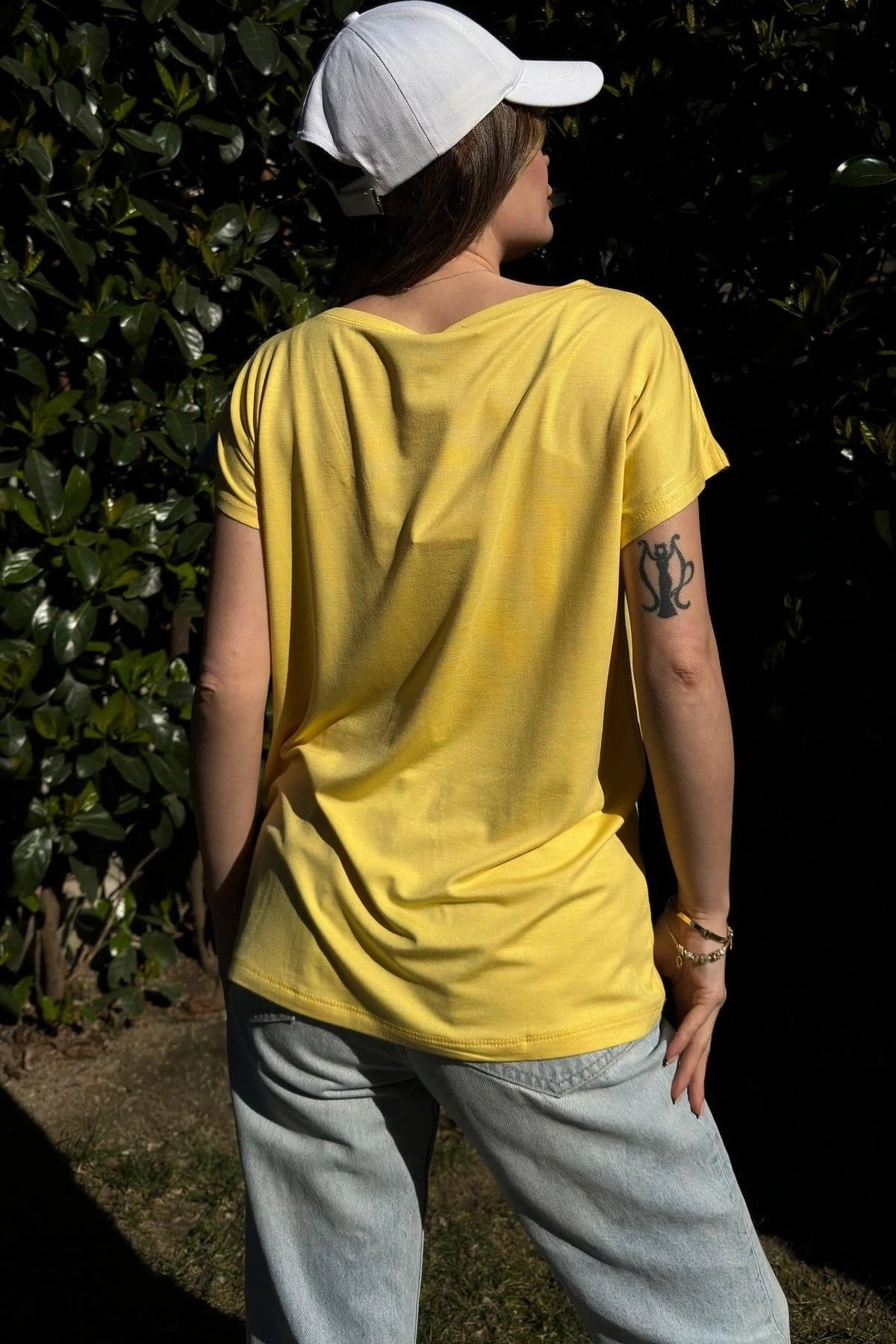 Kadın Sarı, Beyaz & Gri Kısa Kol, Color Block Tasarım, Salaş Bluz