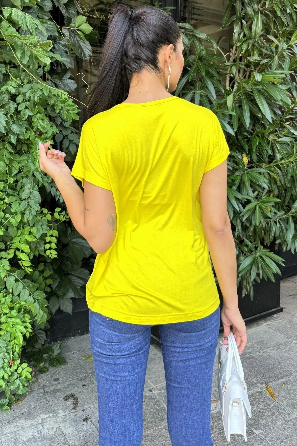 Kadın Sarı V Yaka, Kısa Kol, Basic Model, Salaş Bluz