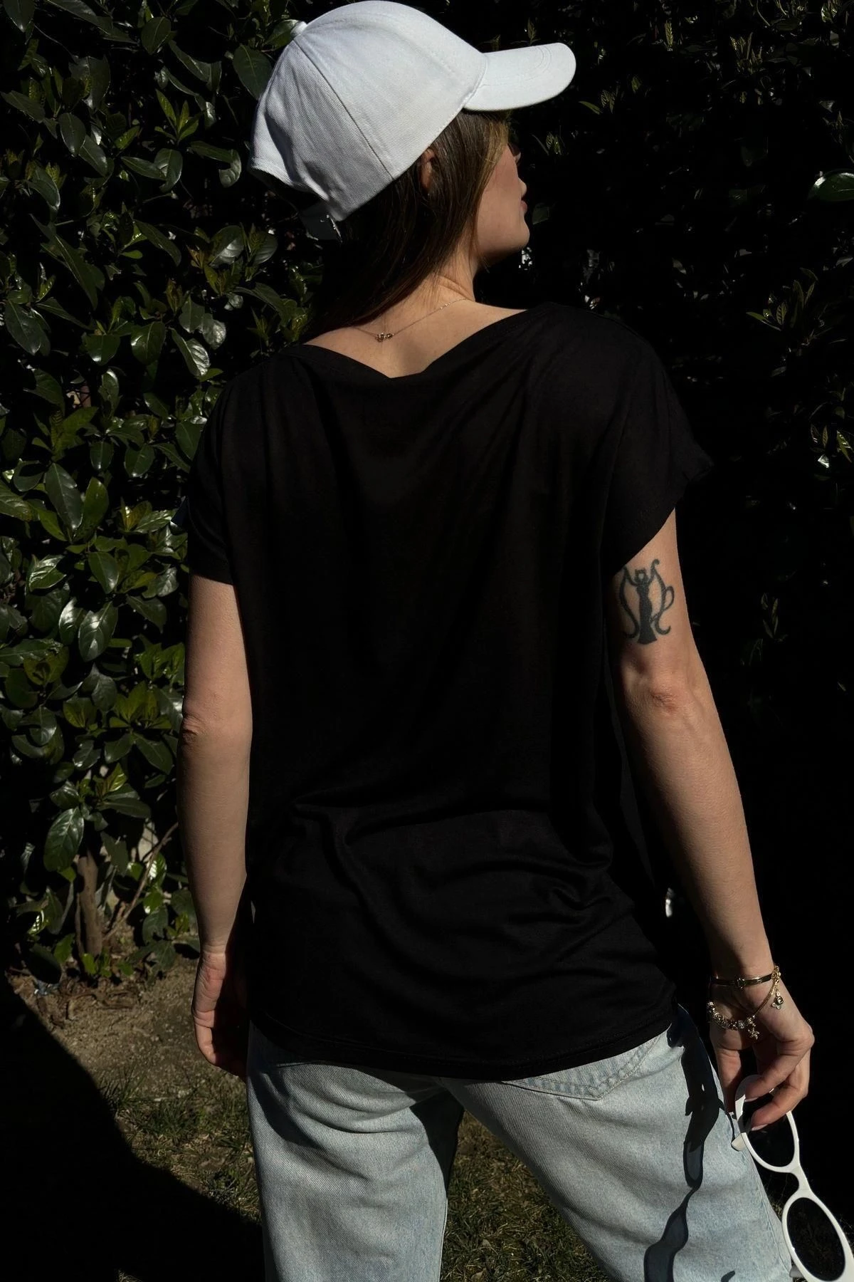 Kadın Siyah, Beyaz & Gri Kısa Kol, Color Block Tasarım, Salaş Bluz