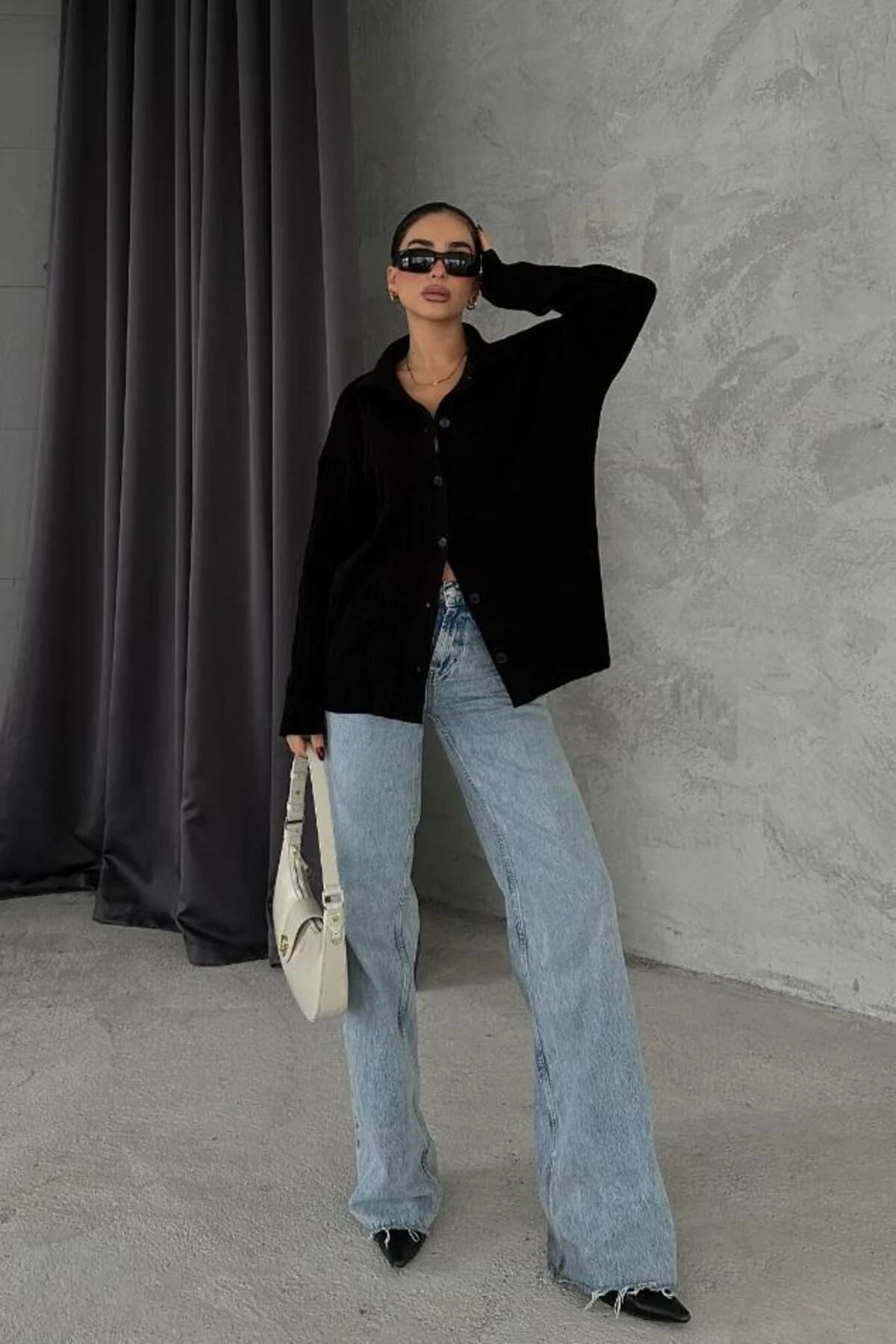 Kadın Siyah Gabardin Pamuklu Kısa Ceket