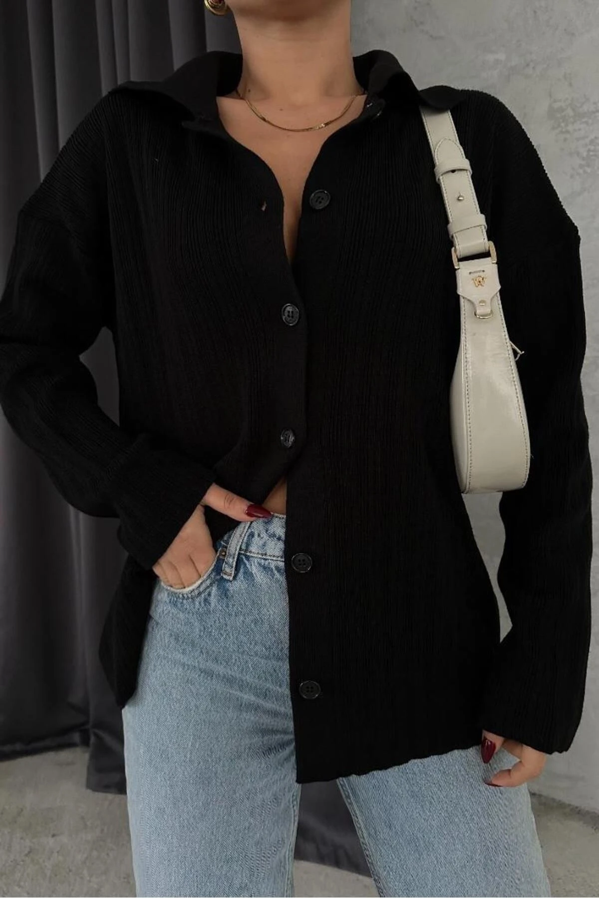 Kadın Siyah Gabardin Pamuklu Kısa Ceket