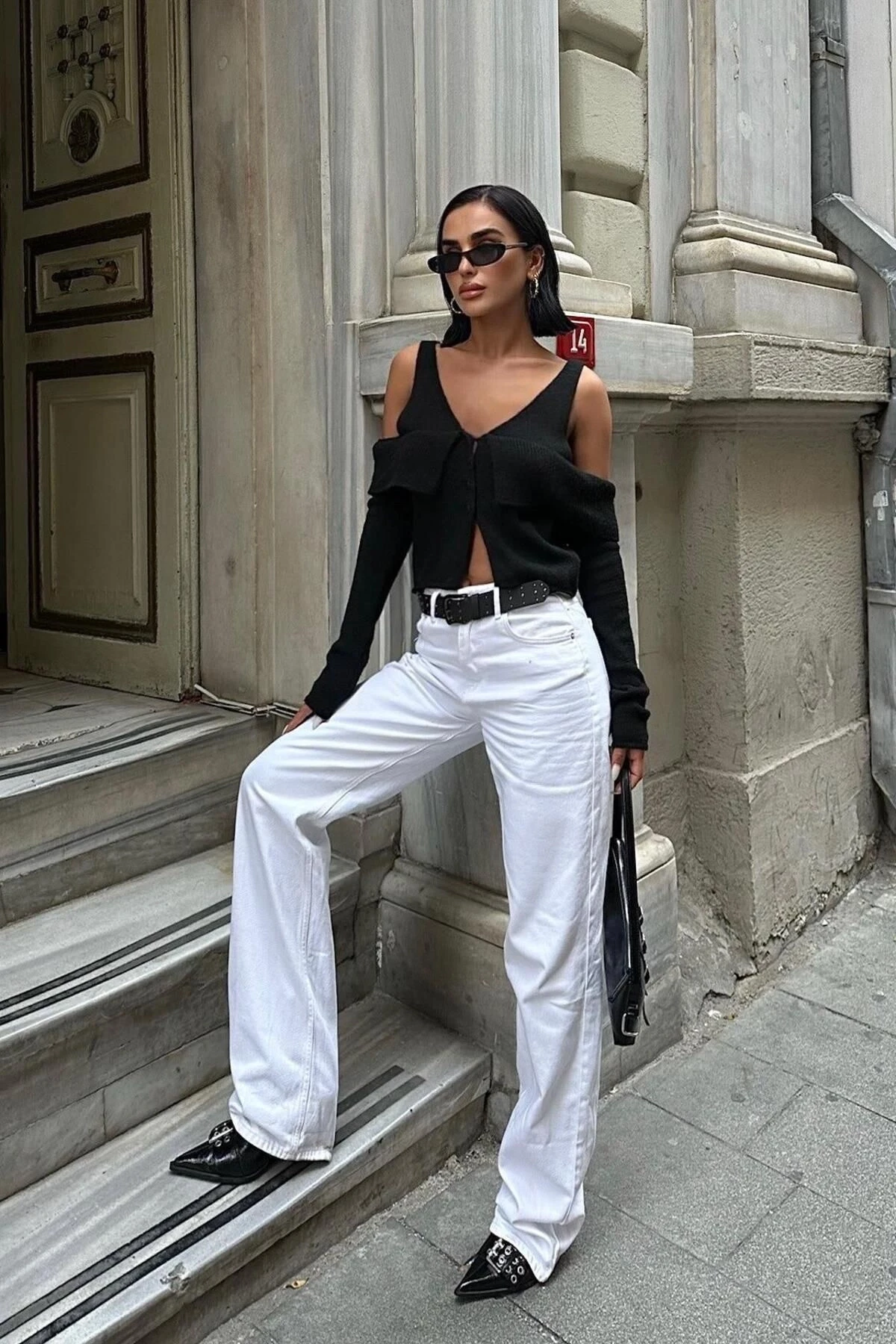 Kadın Siyah Kruvaze Triko Kısa Hırka