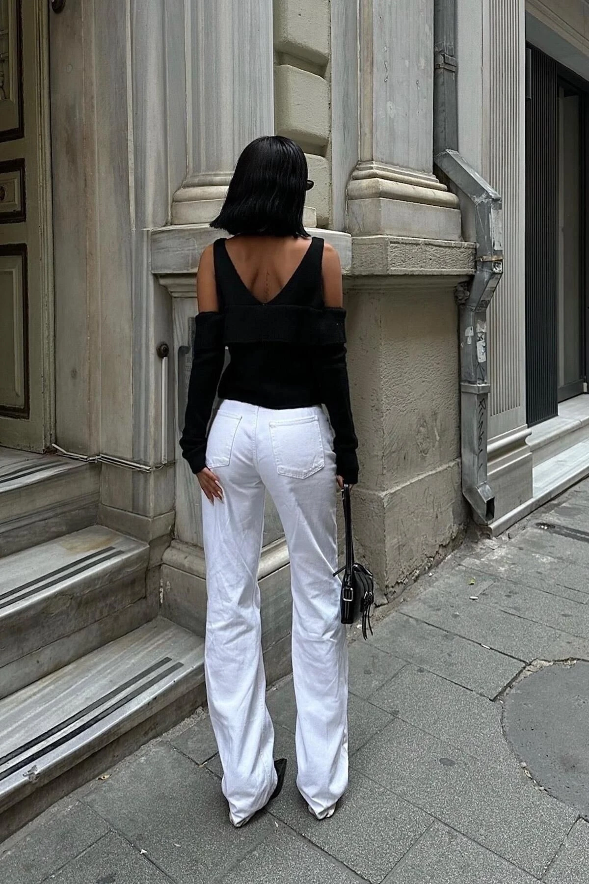 Kadın Siyah Kruvaze Triko Kısa Hırka