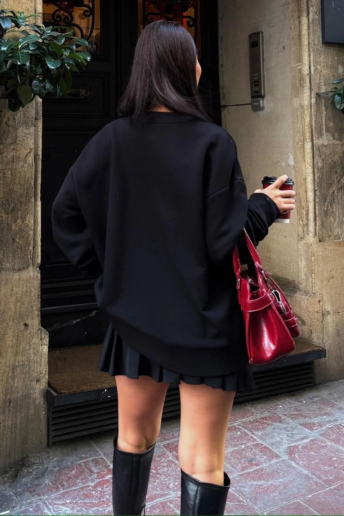 Kadın Siyah Pamuk Uzun Kol Sweatshirt