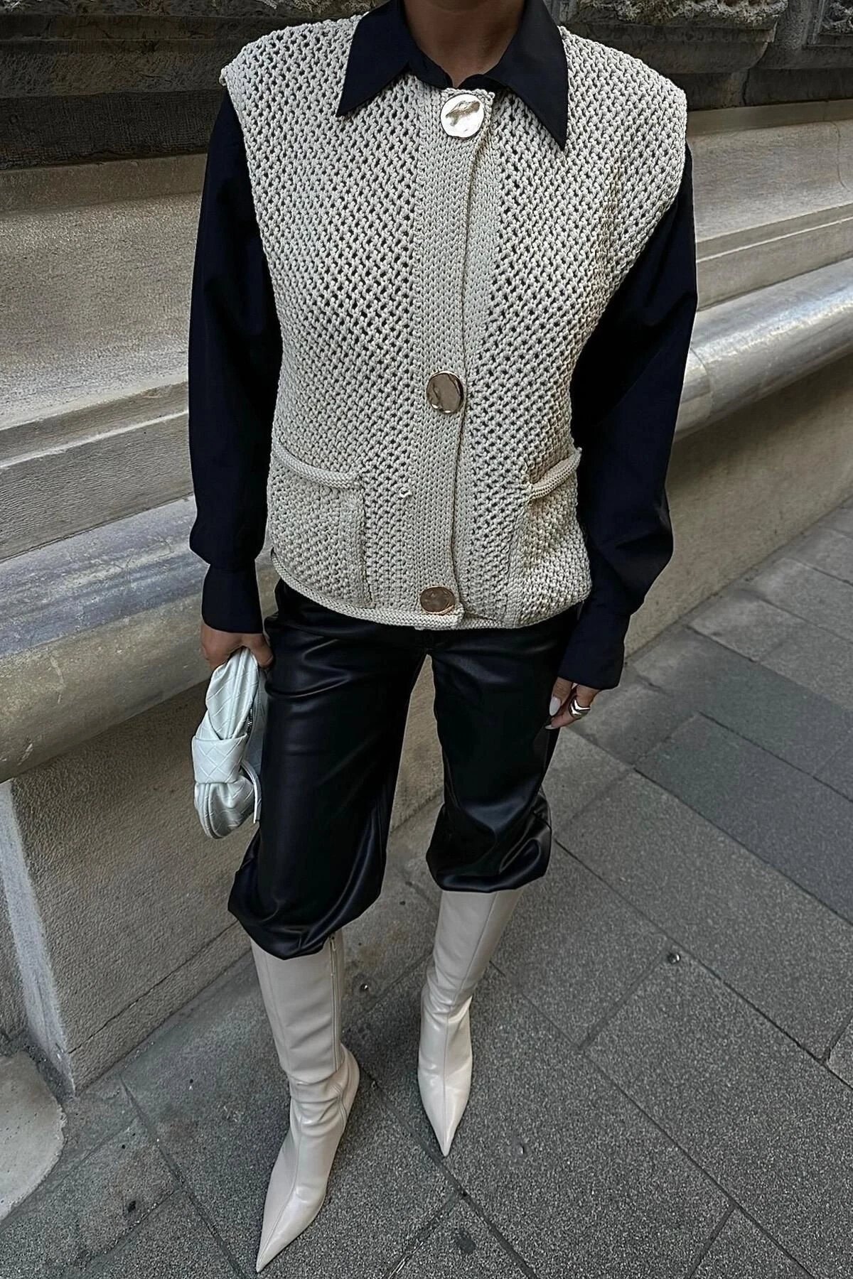 Kadın Taş Akrilik Triko Kolsuz Hırka