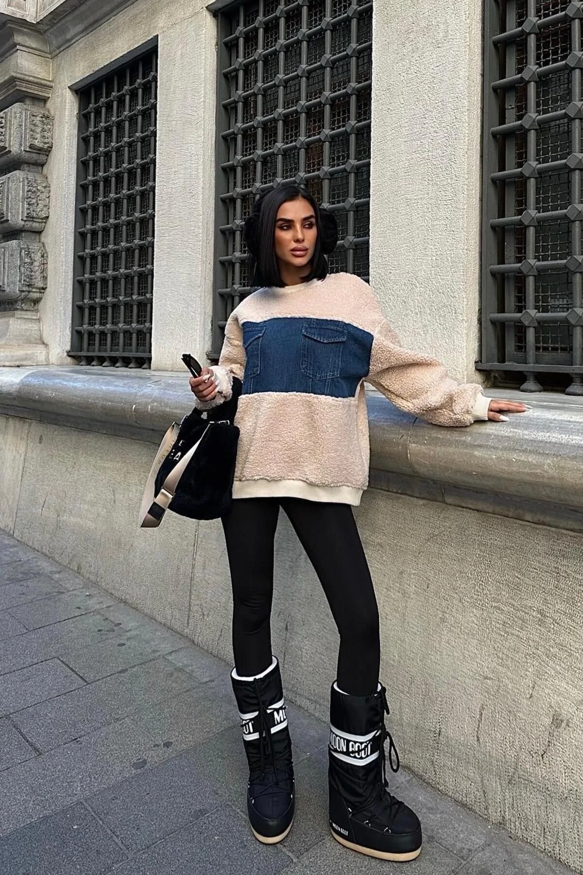 Kadın Taş Polyester Bisiklet Yaka Uzun Kollu Sweatshirt