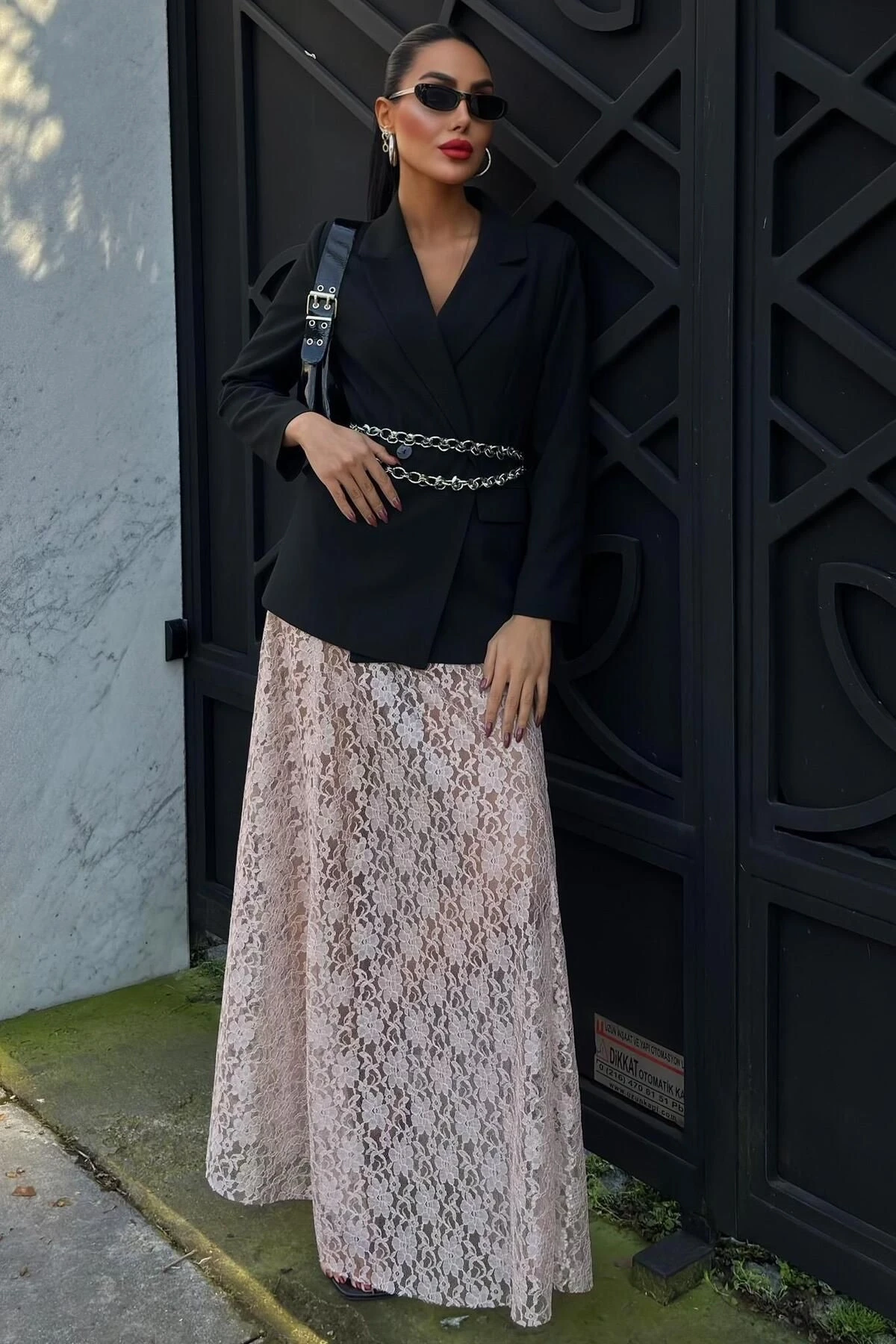 Kadın Vizon Dantel Maxi Uzun Etek