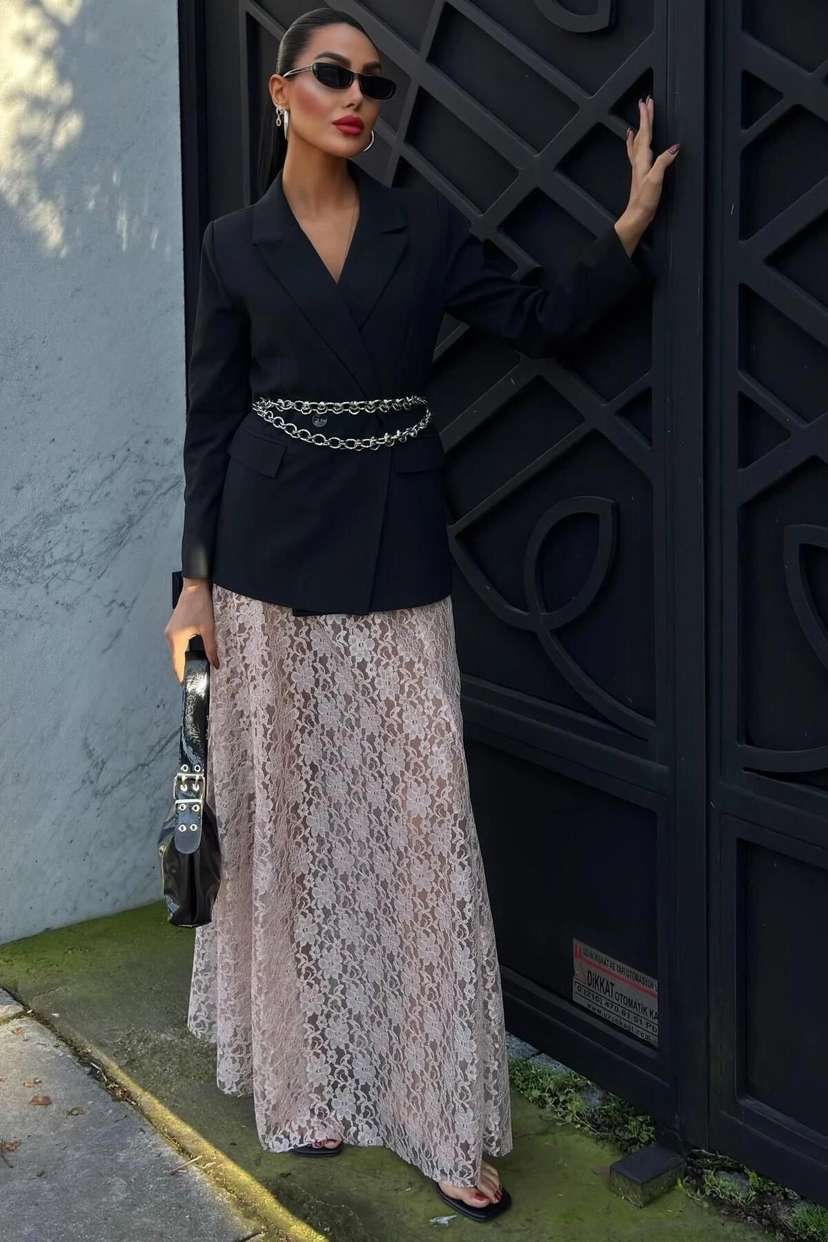 Kadın Vizon Dantel Maxi Uzun Etek