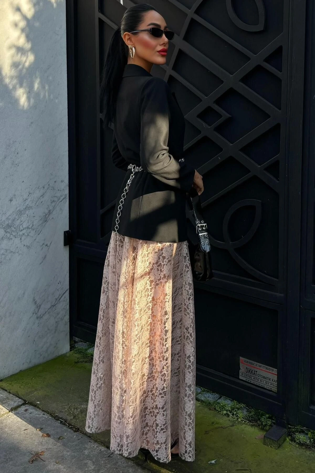 Kadın Vizon Dantel Maxi Uzun Etek