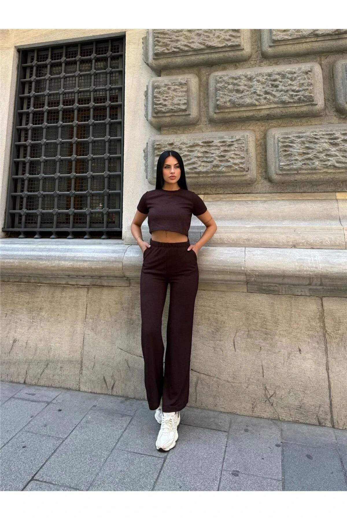 Kahve Modal Elastan Bisiklet Yaka Takım