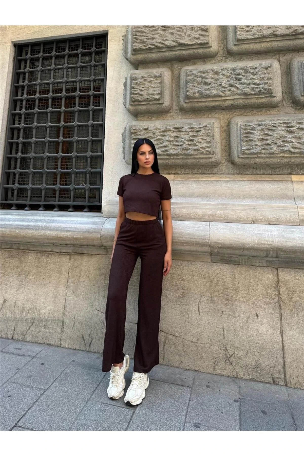 Kahve Modal Elastan Bisiklet Yaka Takım