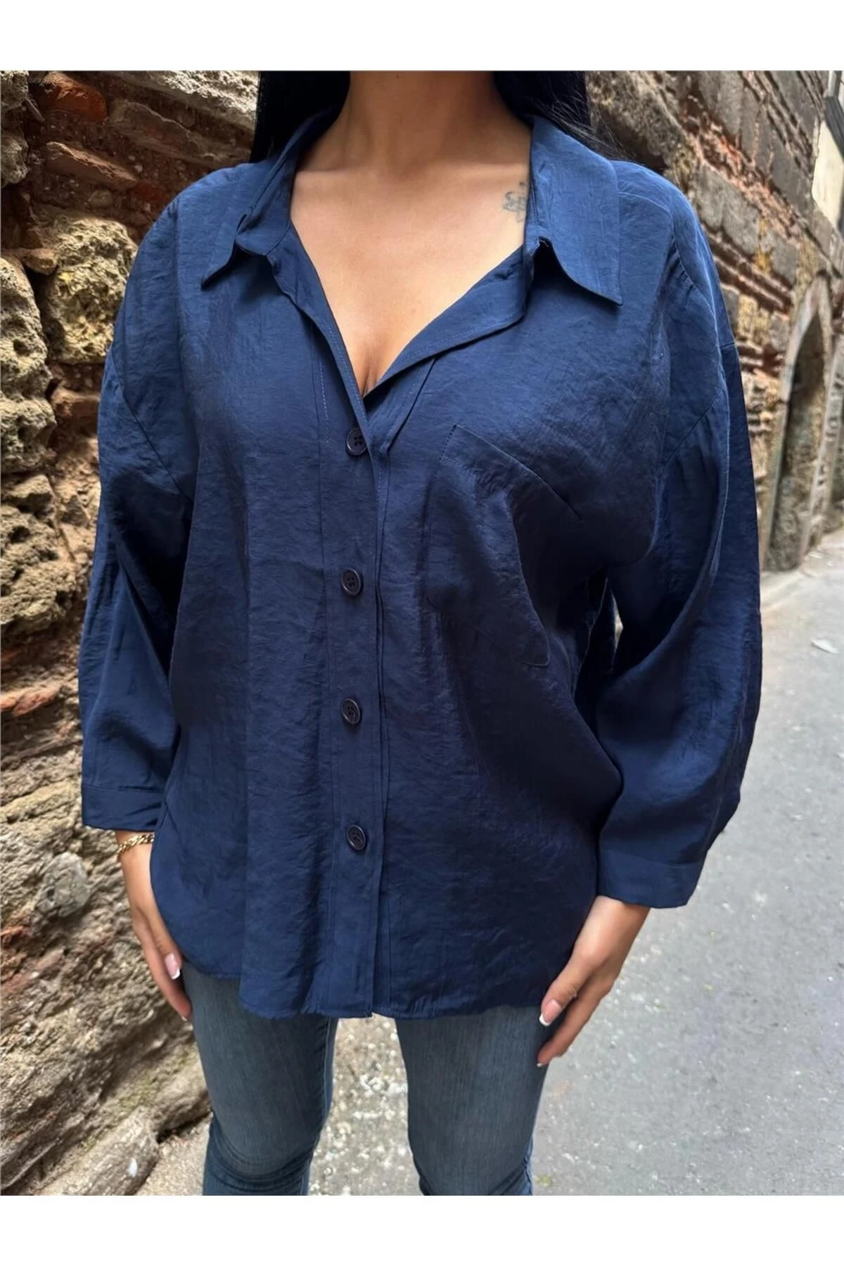 Lacı Pamuk Polyester Cepli Gömlek