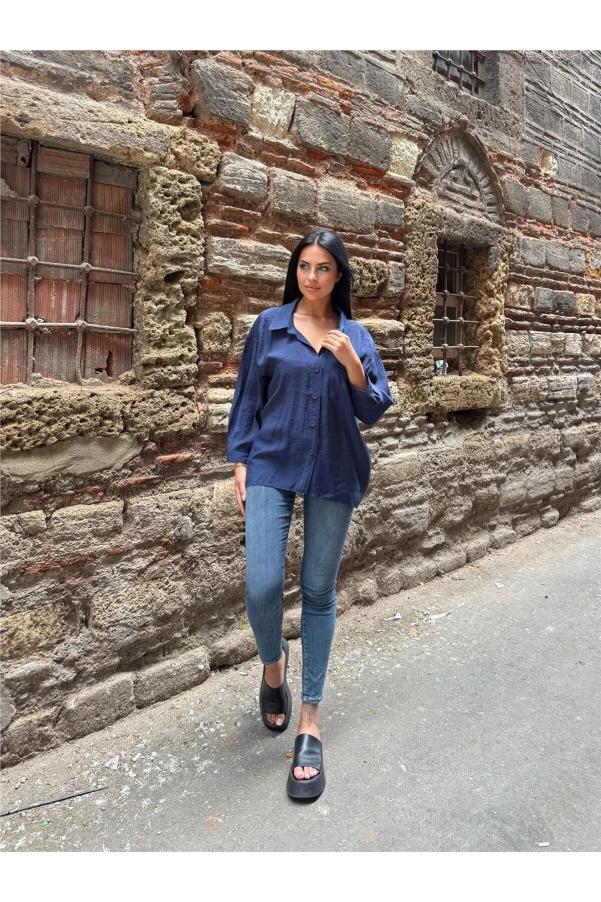 Lacı Pamuk Polyester Cepli Gömlek