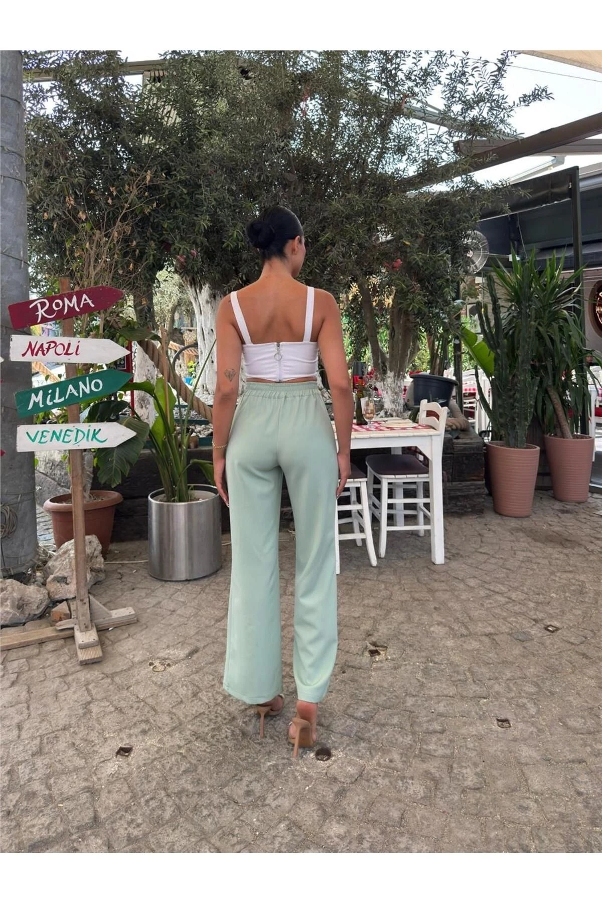 Mint Likralı Palazzo Pantolon