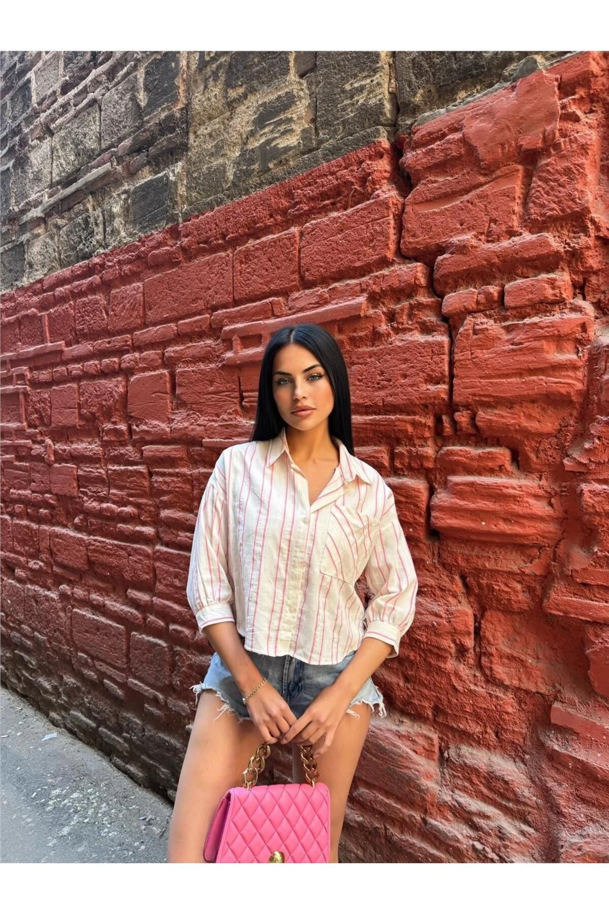 Pembe Çizgili Cepli Gömlek