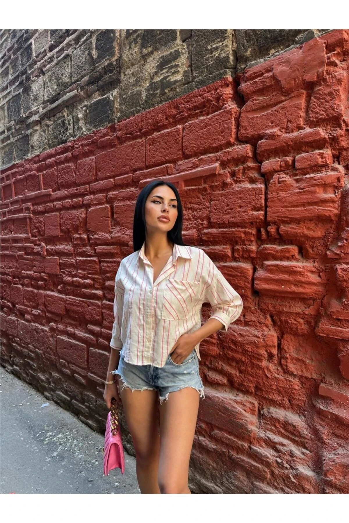 Pembe Çizgili Cepli Gömlek