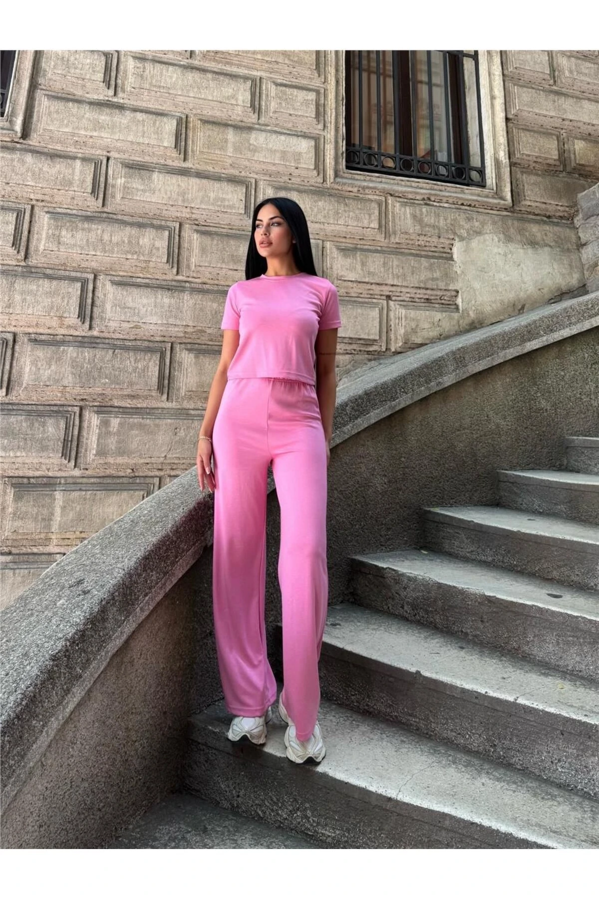 Pembe Modal Polyester Palazzo Cepli Takım