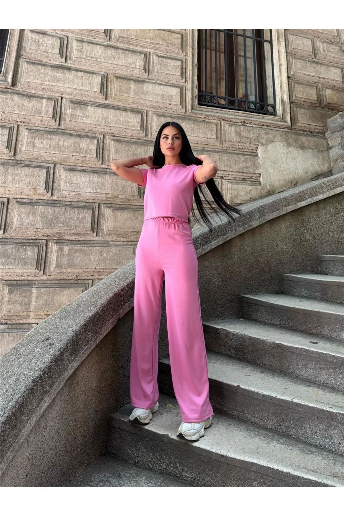 Pembe Modal Polyester Palazzo Cepli Takım