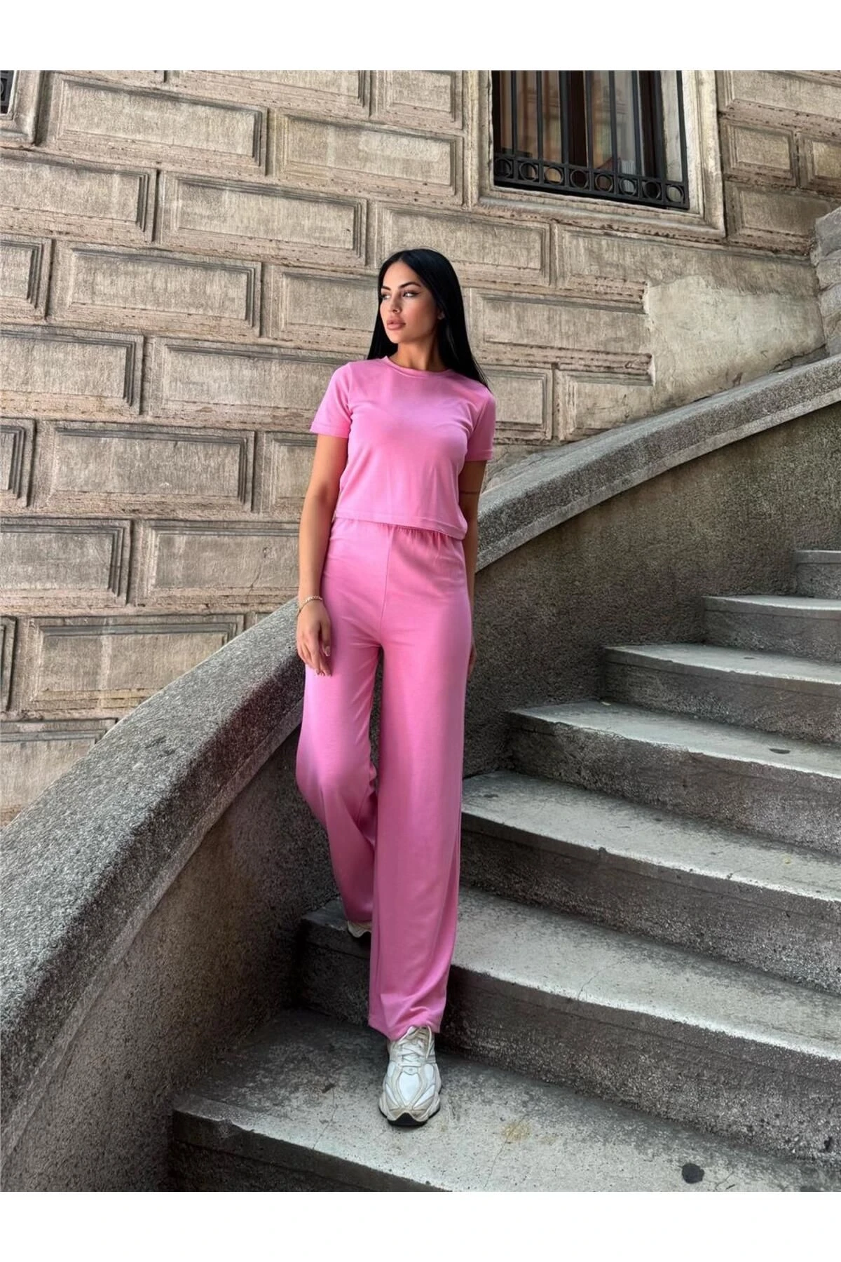Pembe Modal Polyester Palazzo Cepli Takım