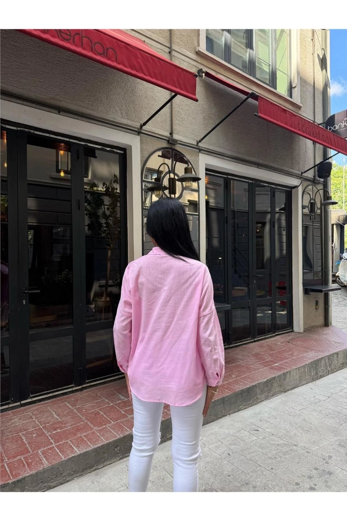 Pembe Oversize Pamuk Karışımlı Cepli Gömlek