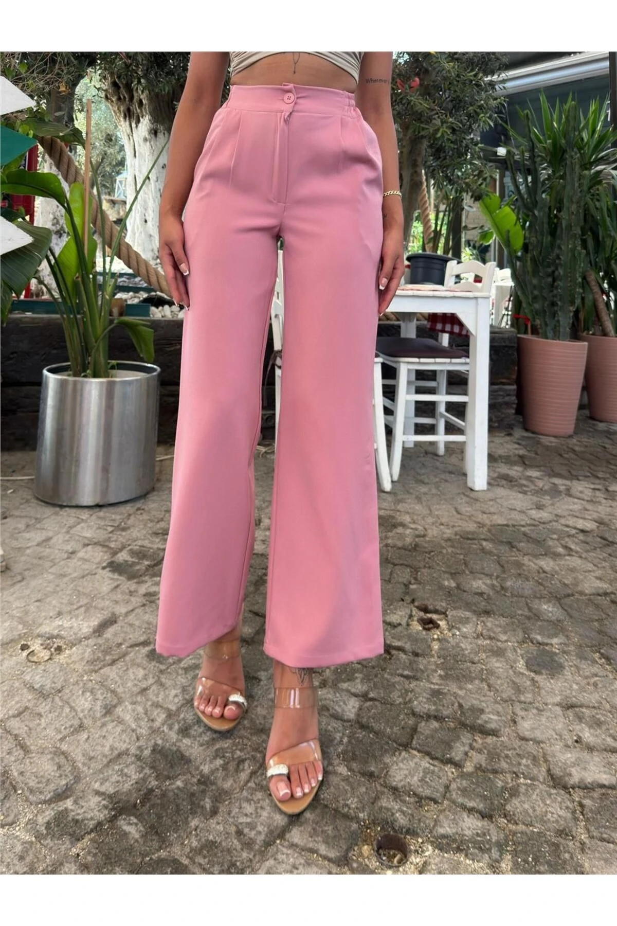 Pudra Likralı Palazzo Pantolon