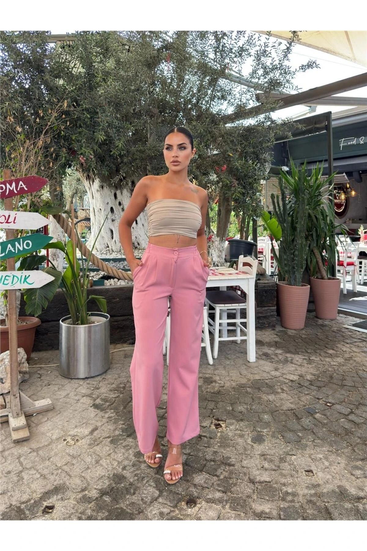 Pudra Likralı Palazzo Pantolon