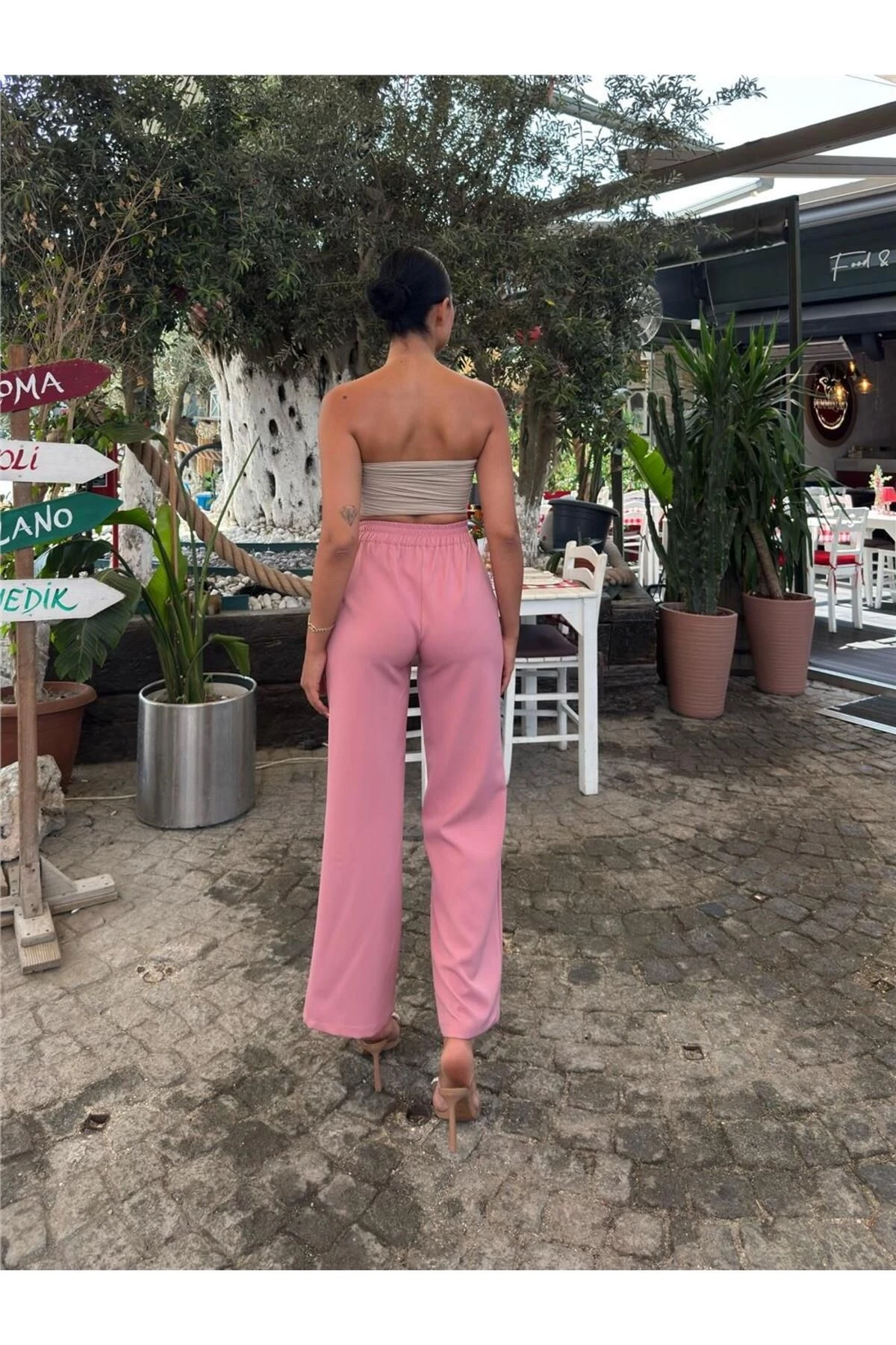 Pudra Likralı Palazzo Pantolon