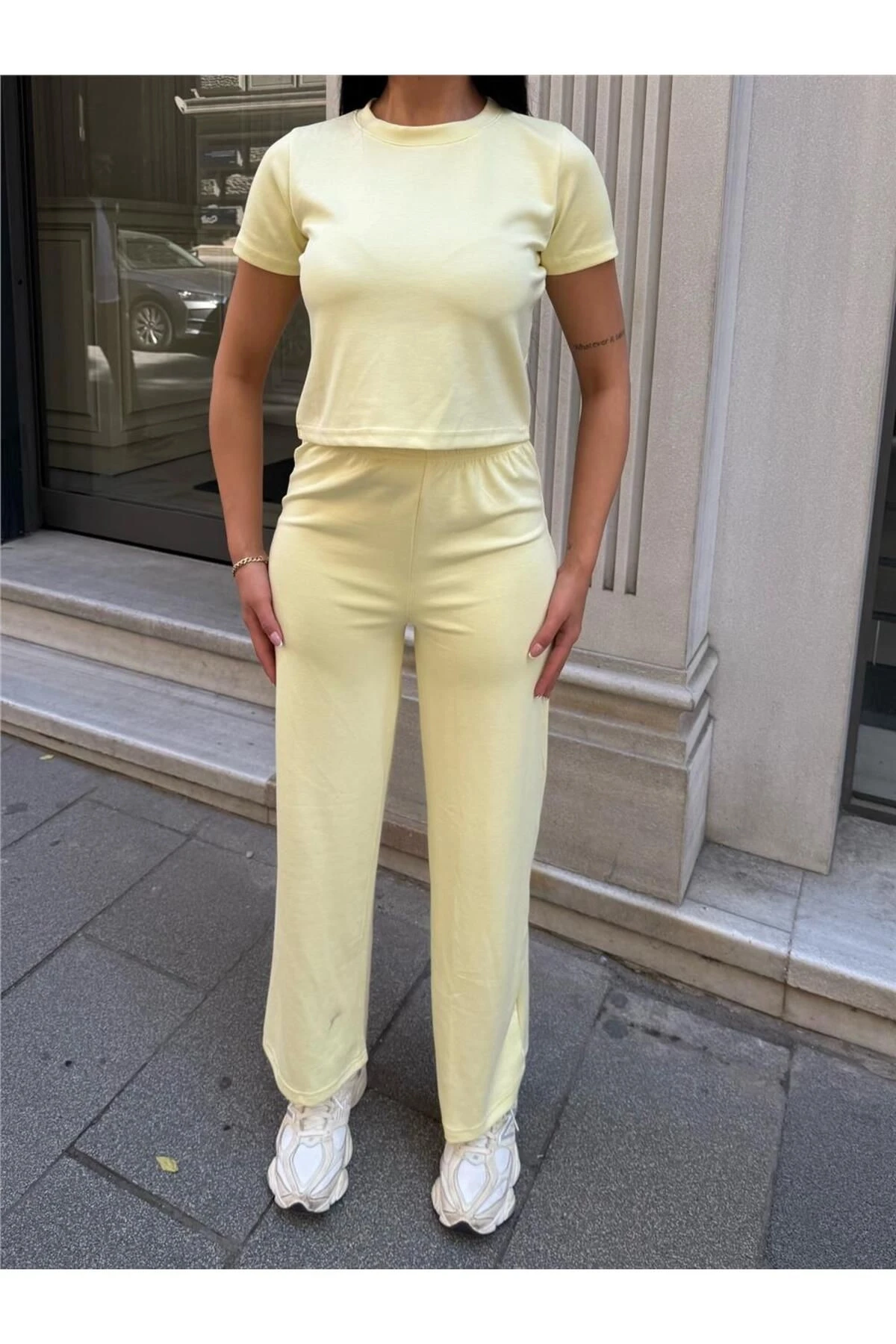 Sarı Modal Doku Elastan Palazzo Takım