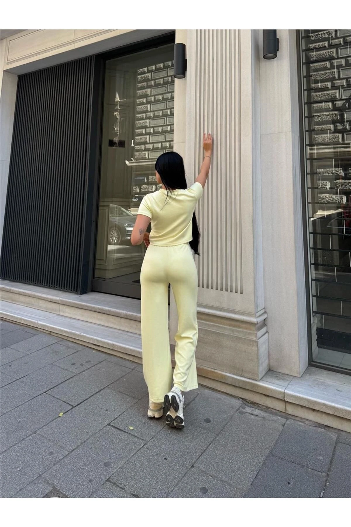 Sarı Modal Doku Elastan Palazzo Takım