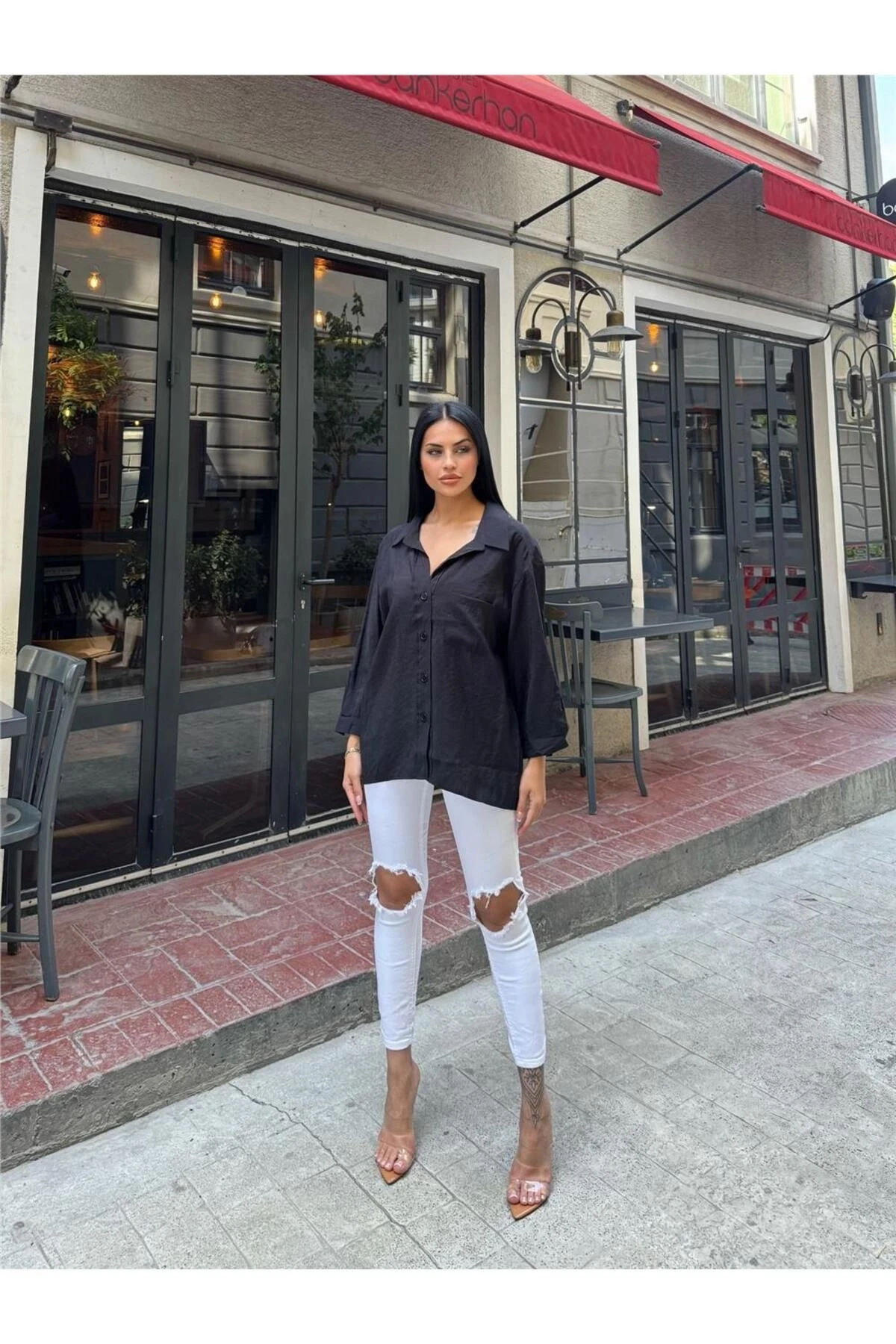 Siyah %100 Pamuk Cepli Gömlek